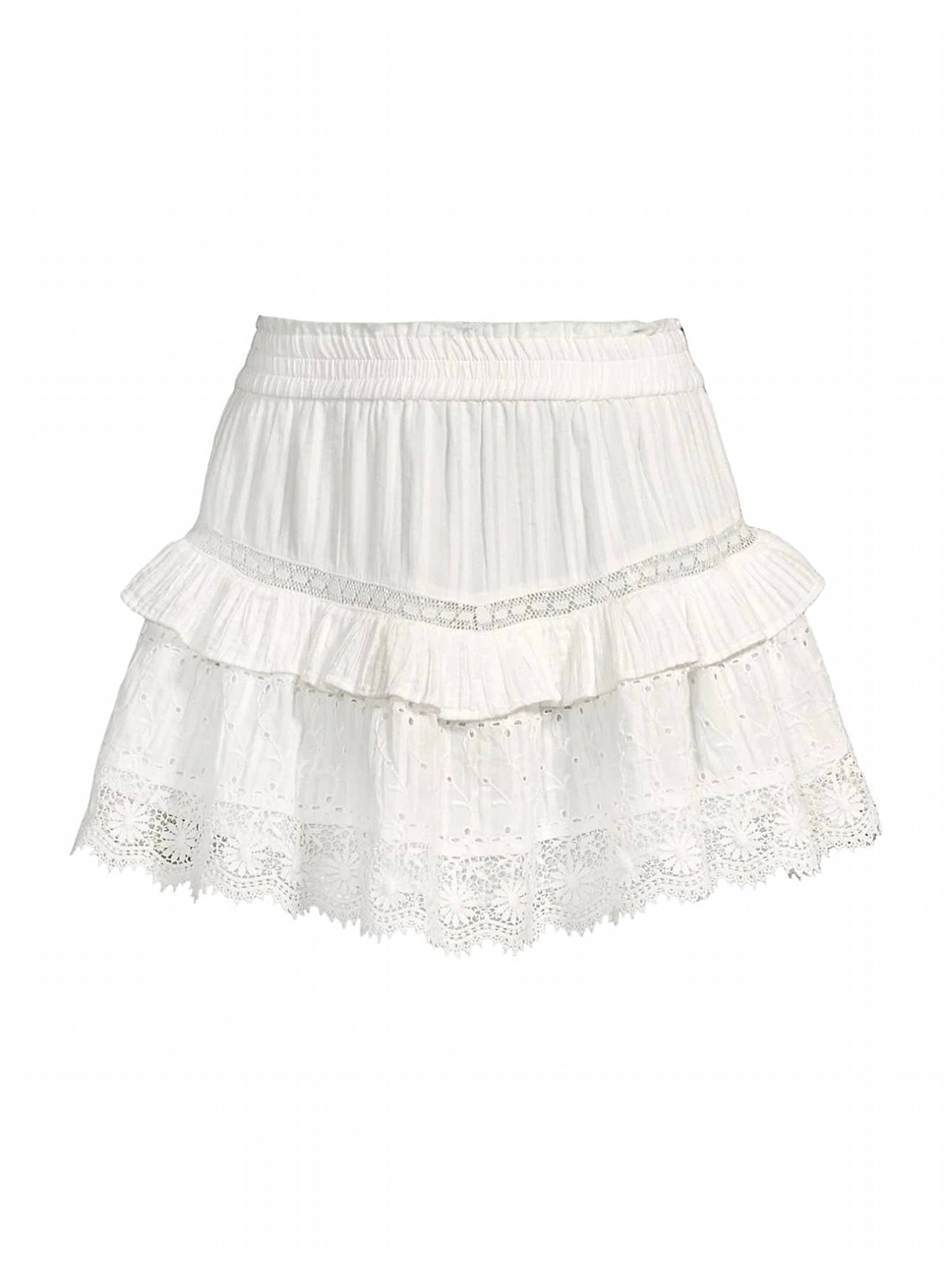 LoveShackFancy Tanisha mini skirt eyelet lace true white floral ruffle