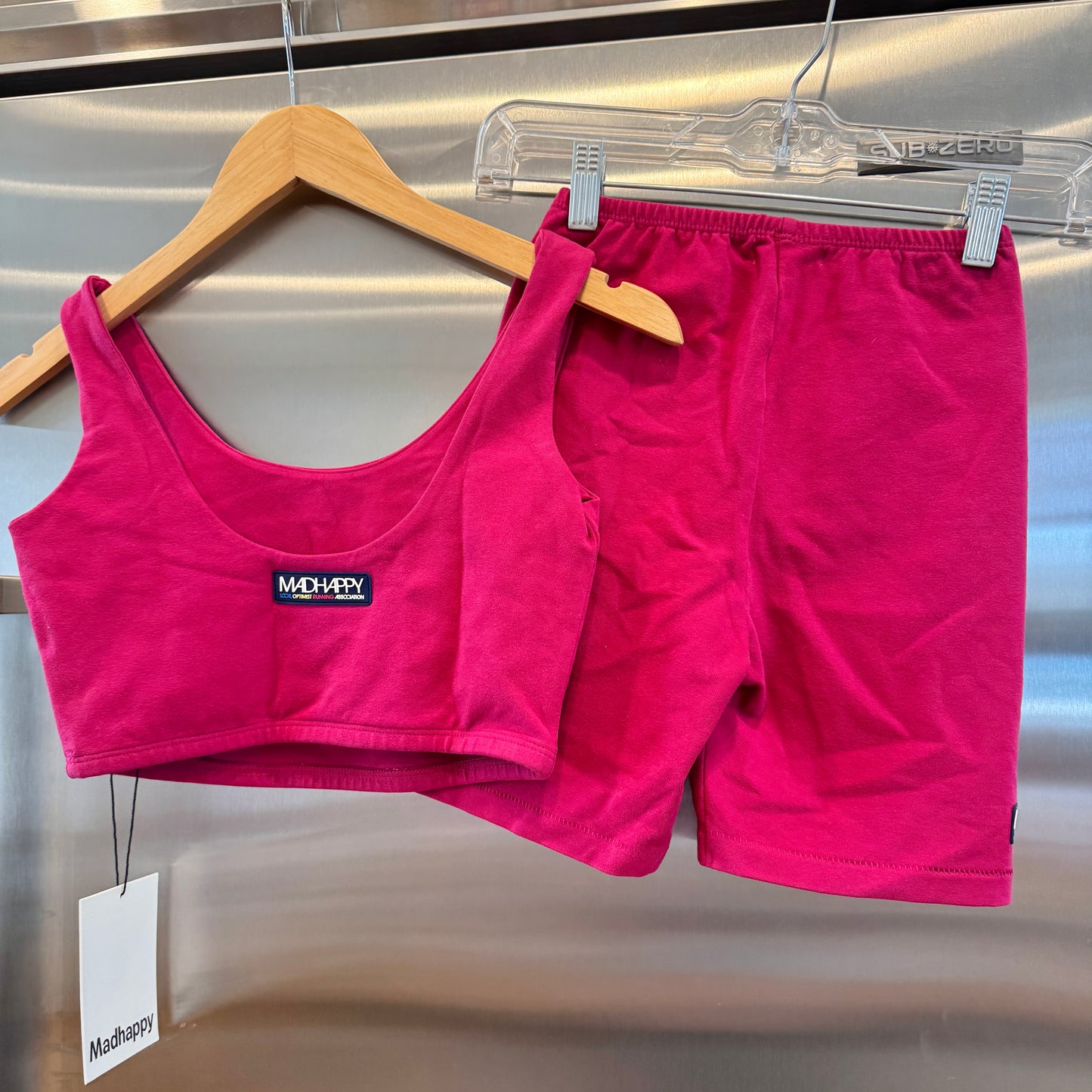 MadHappy Local Optimist Run Club Top Biker Athletic Tank in Magenta Peony