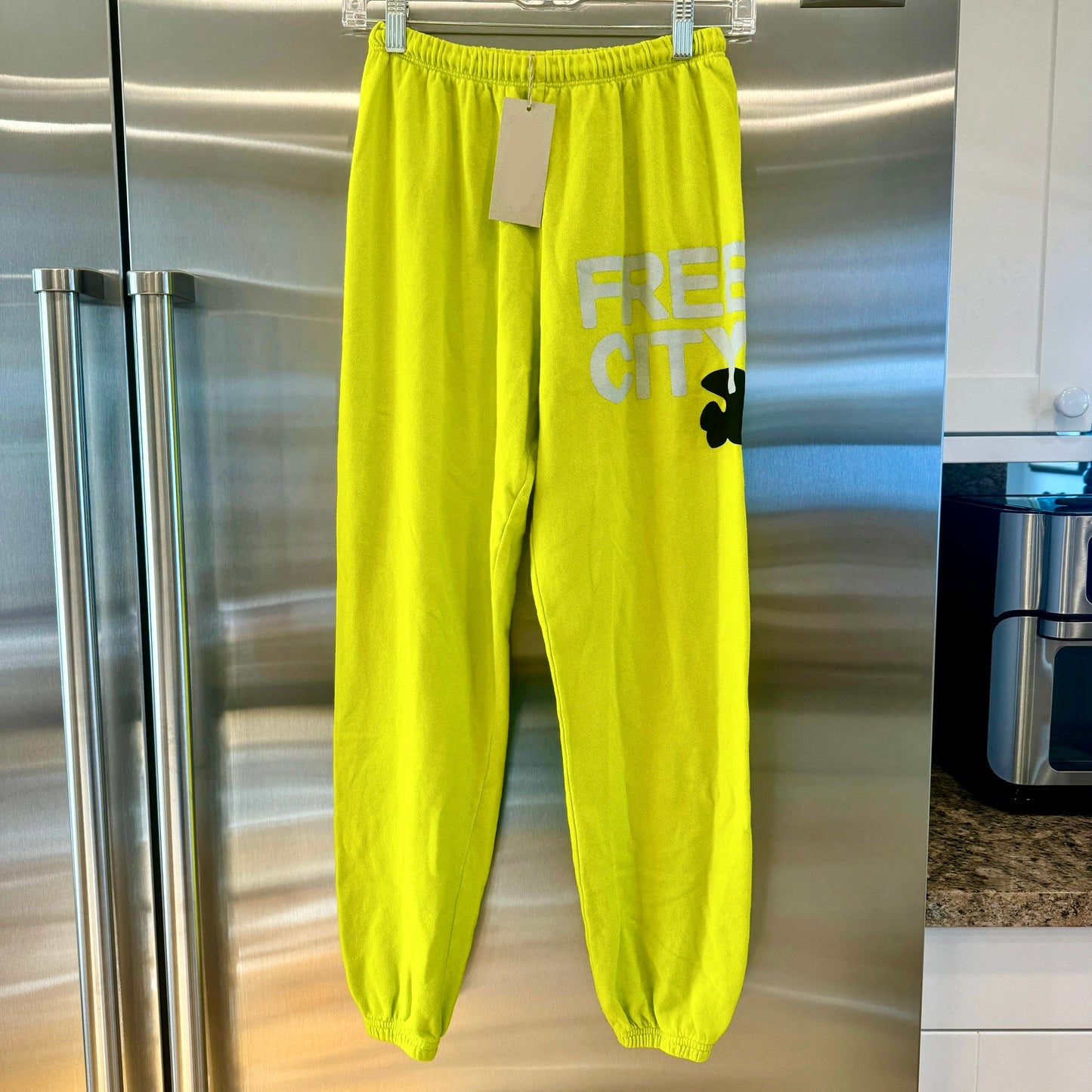 Free City Sweatpants Bright Green Chartreuse Glow Yellow Classic Logo Unisex