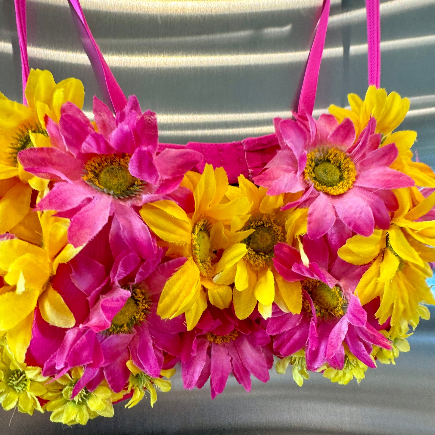 Handmade Flower Festival Bra Pink Yellow Rave Coachella Top Pre-Owned