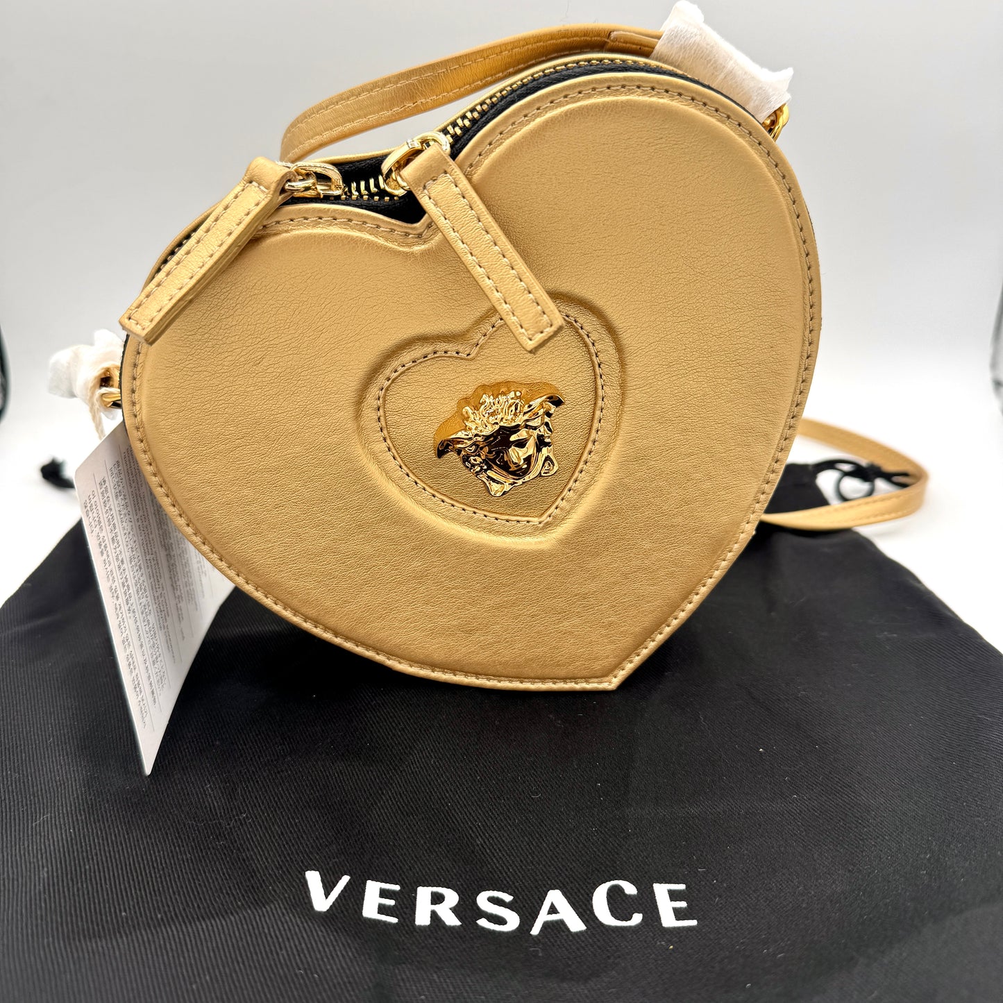 Versace Heart Medusa Plaque Crossbody Bag Gold Leather Kids