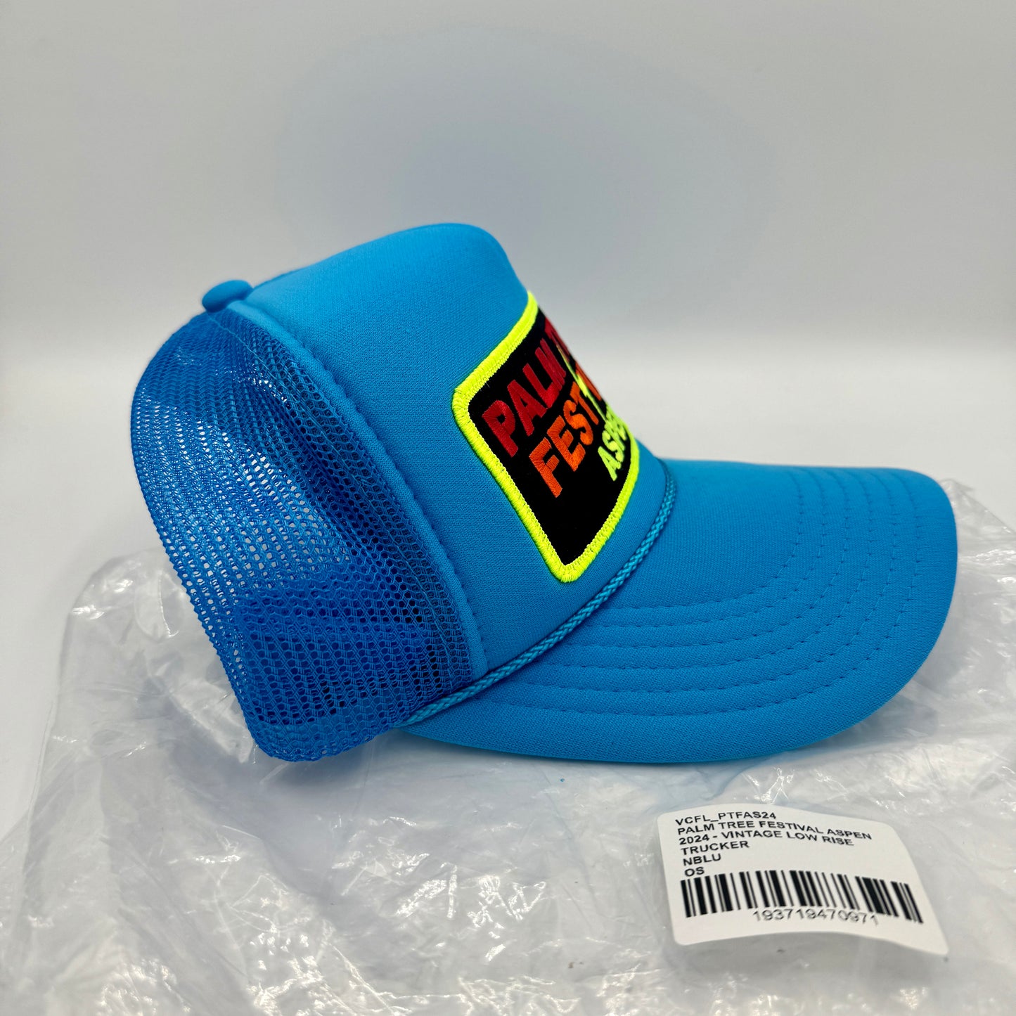 Aviator Nation Palm Tree Festival Aspen Trucker Hat in Neon Blue