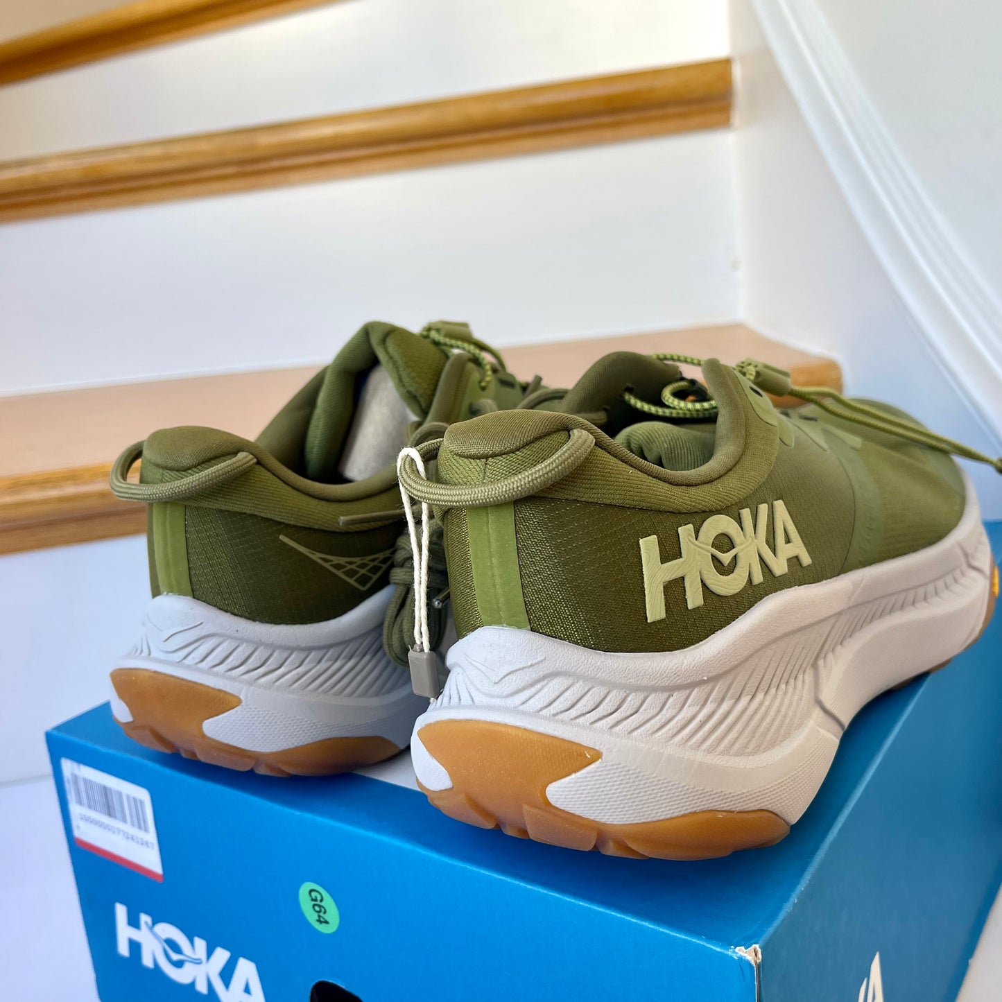 Hoka Transport in Avocado / Harbor Mist Green / Grey Athletic Hiking Shoes