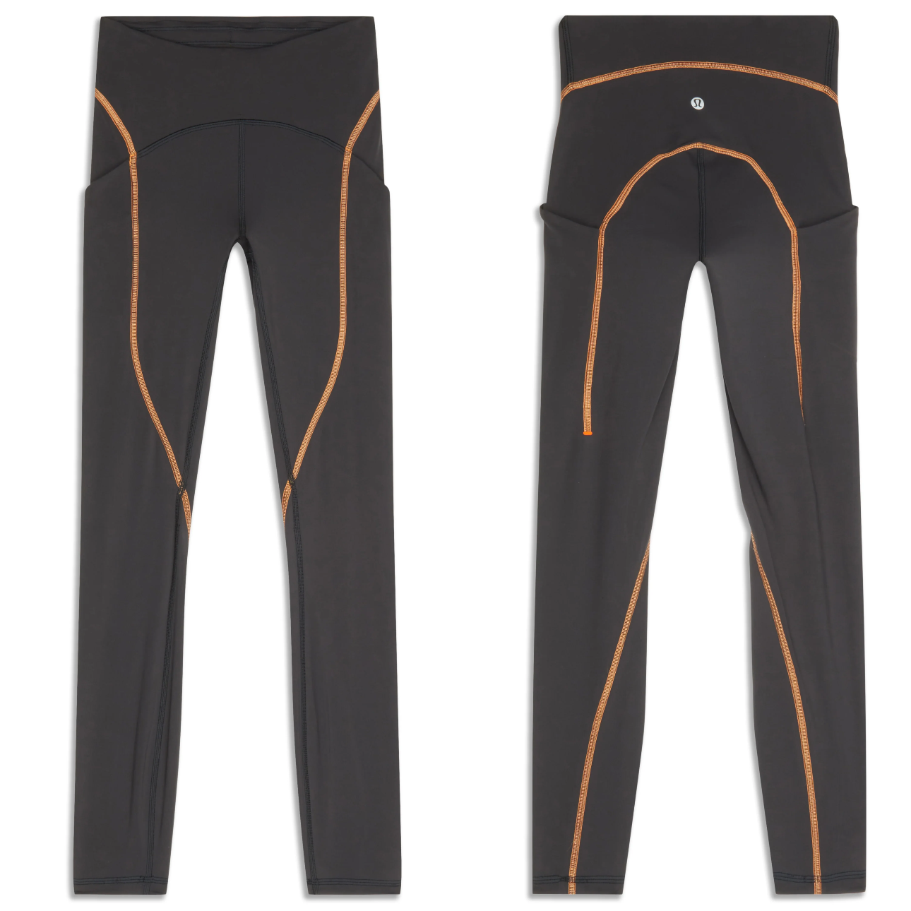 Lululemon Power Thru Legging x Barry’s Tights in Black Orange colour seam