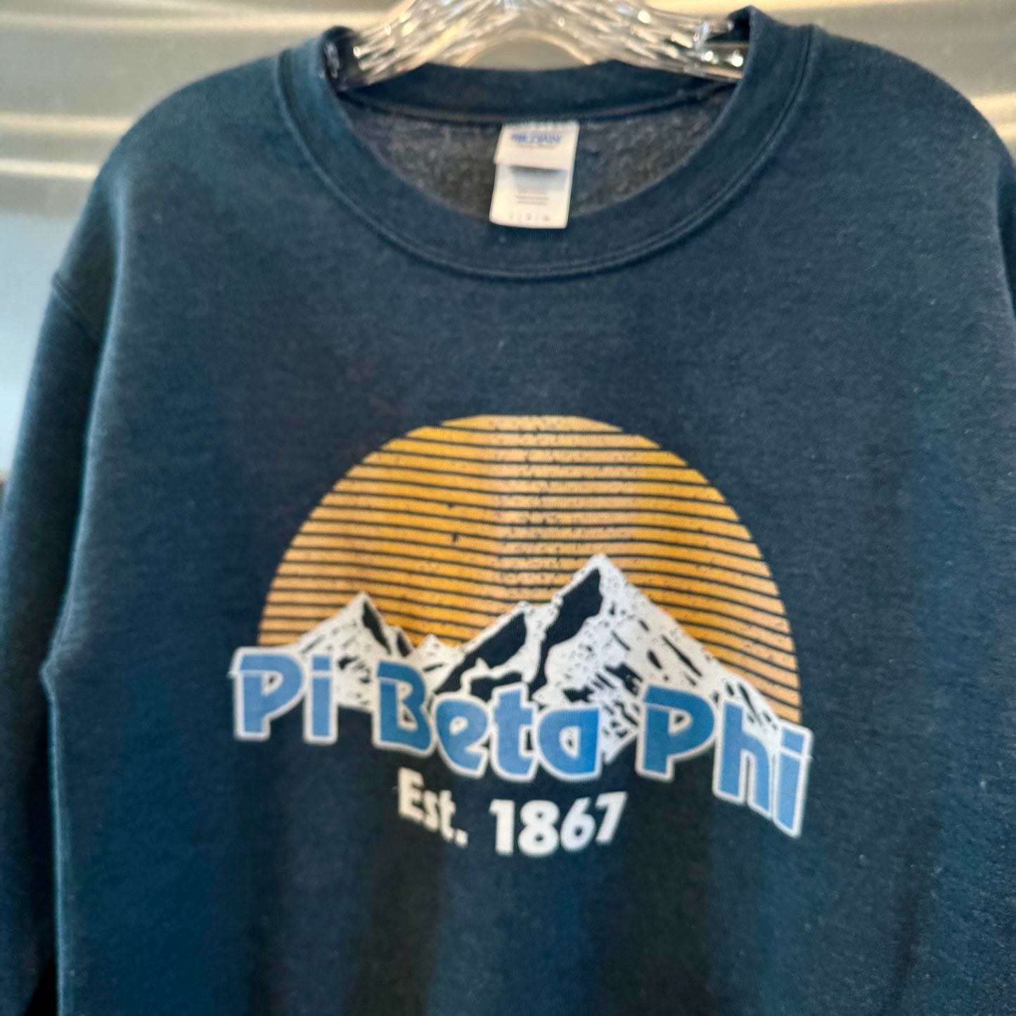 Pi Beta Phi 1867 Mountain Outdoors Sunrise Sorority Crewneck Sweatshirt Top Grey * Pre-owned