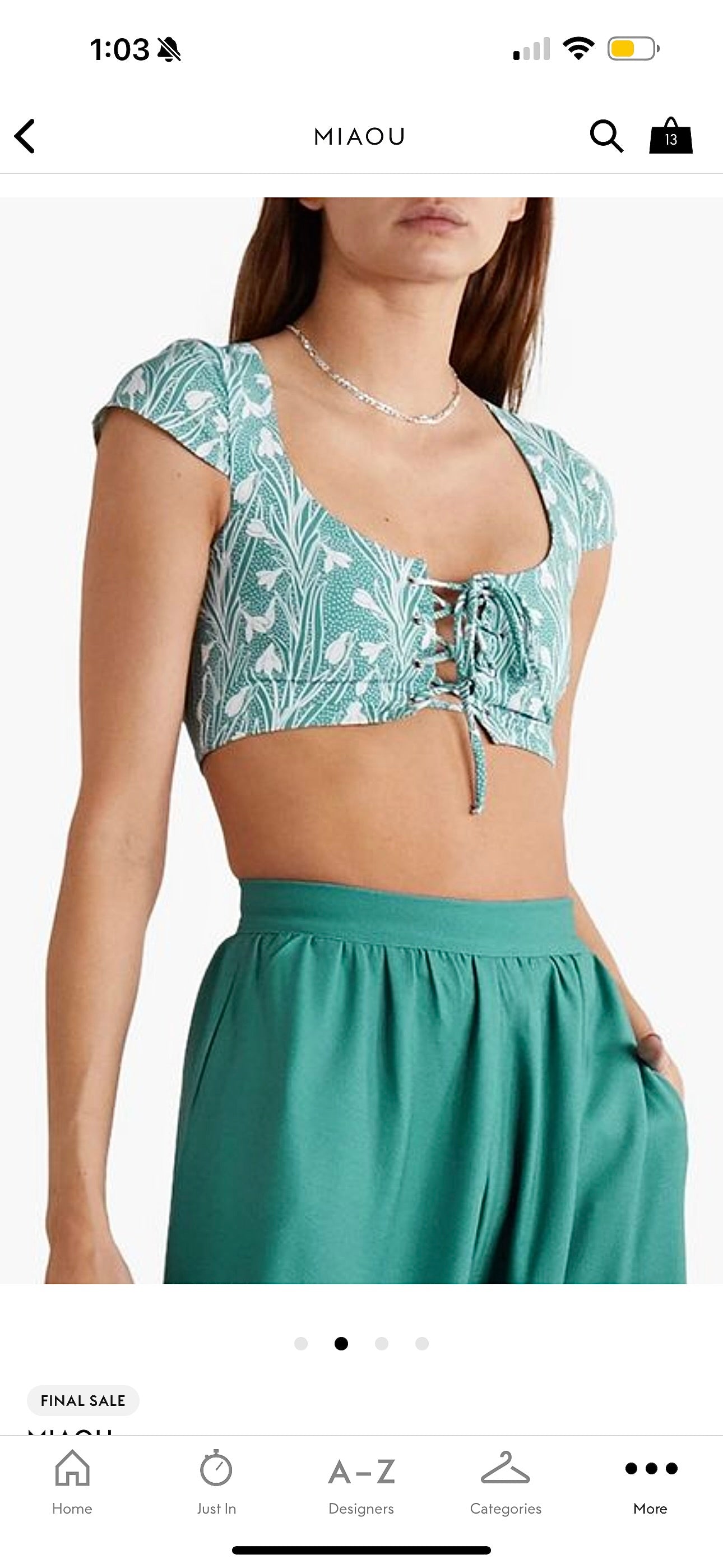 Miaou Arielle Lace Up front Cropped Top in teal / white brand new crop