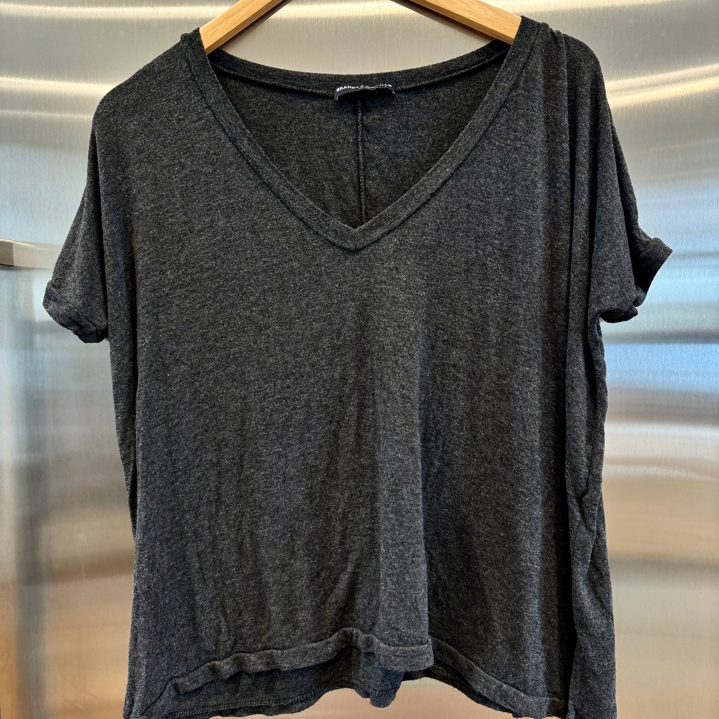 Brandy Melville Grey Slouchy V Neck T Shirt Oversized Lightweight , No Flaws Pre-Owned