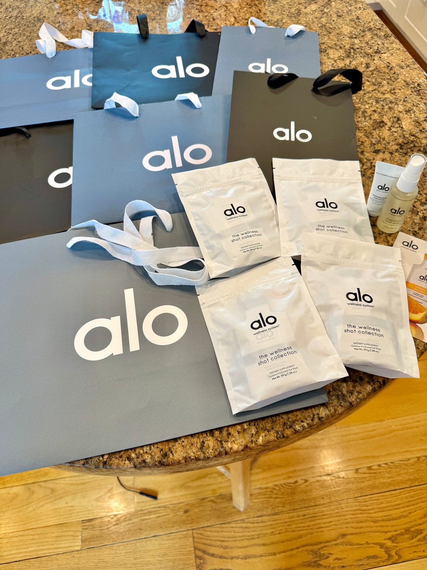 Alo Yoga Bundle of Travel Wellness and (6) Paper Bags / Gift Bags
