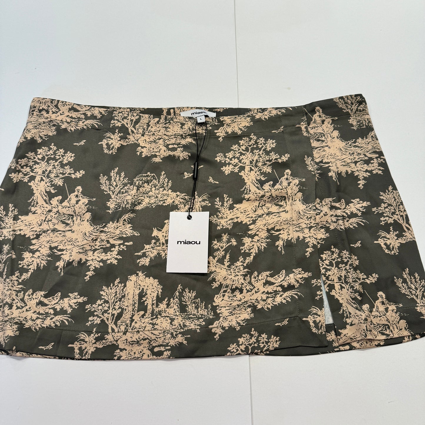 Miaou Mini Skirt in Moss Toile Green Micro Skirt with Slit