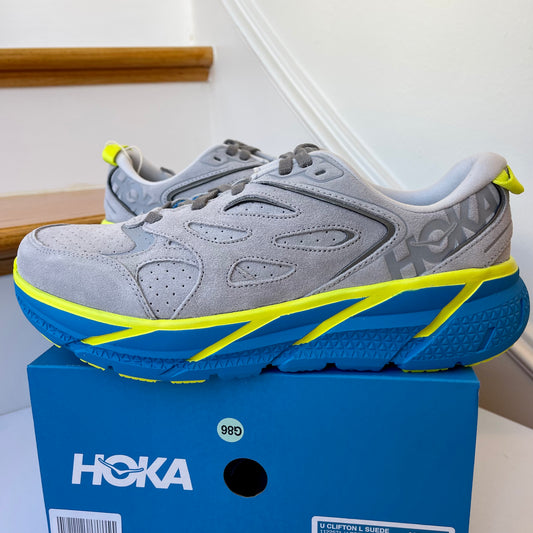 Hoka Clifton L Suede in Lunar Rock / Diva Blue UNISEX Shoes Leather