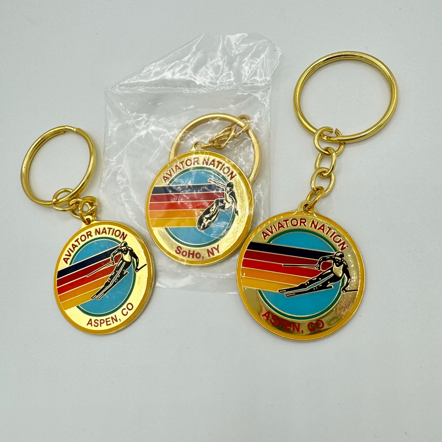 Aviator Nation BUNDLE (3) Logo Keychains Gold key chain brand new Aspen Soho