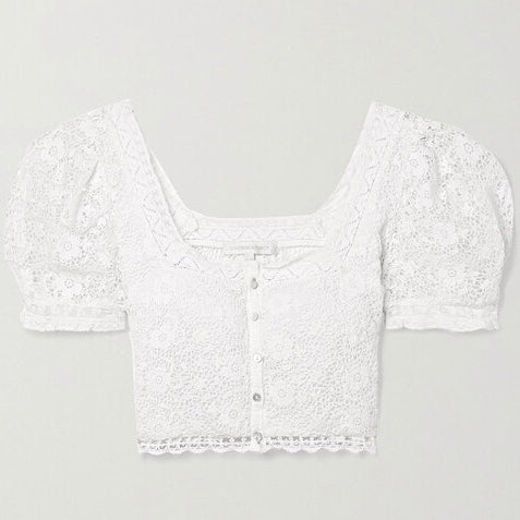 LoveShackFancy Carmeline Cropped Top in True white floral lace brand new