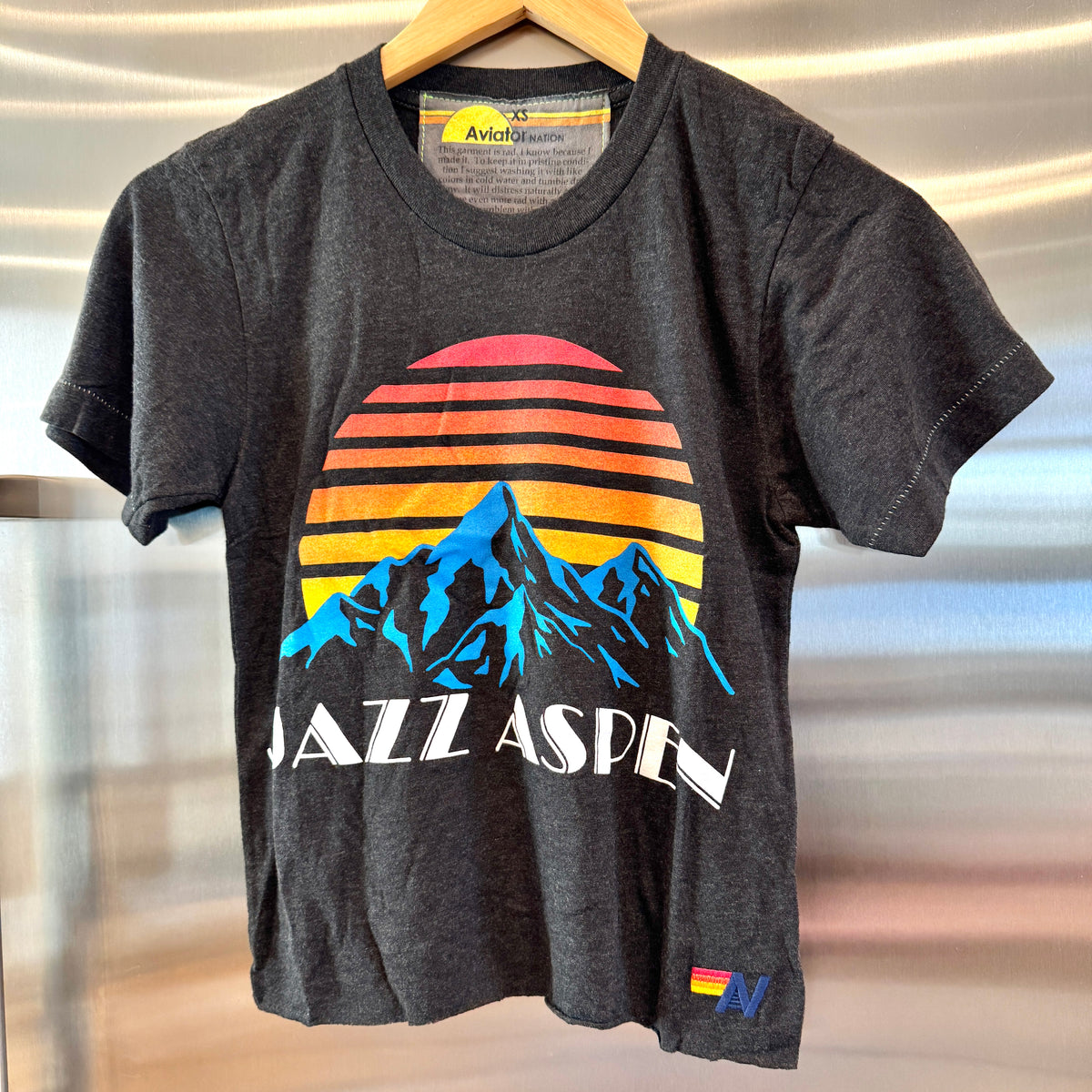 Aviator Nation Aspen Snowmass Jazz Festival 2025 Cropped Boyfriend Tee Shirt - Charcoal Grey