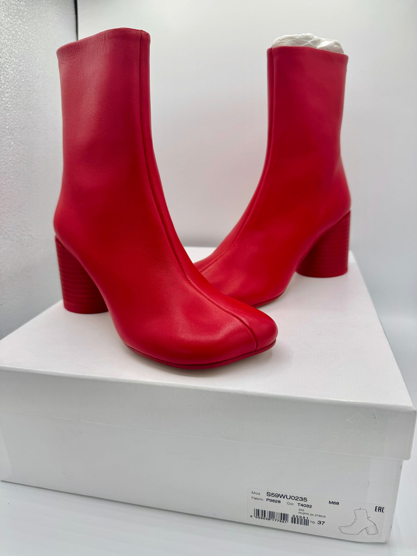 Maison Margeila MM6 Women’s Stitch Out Leather Anatomical Ankle Boots - Red