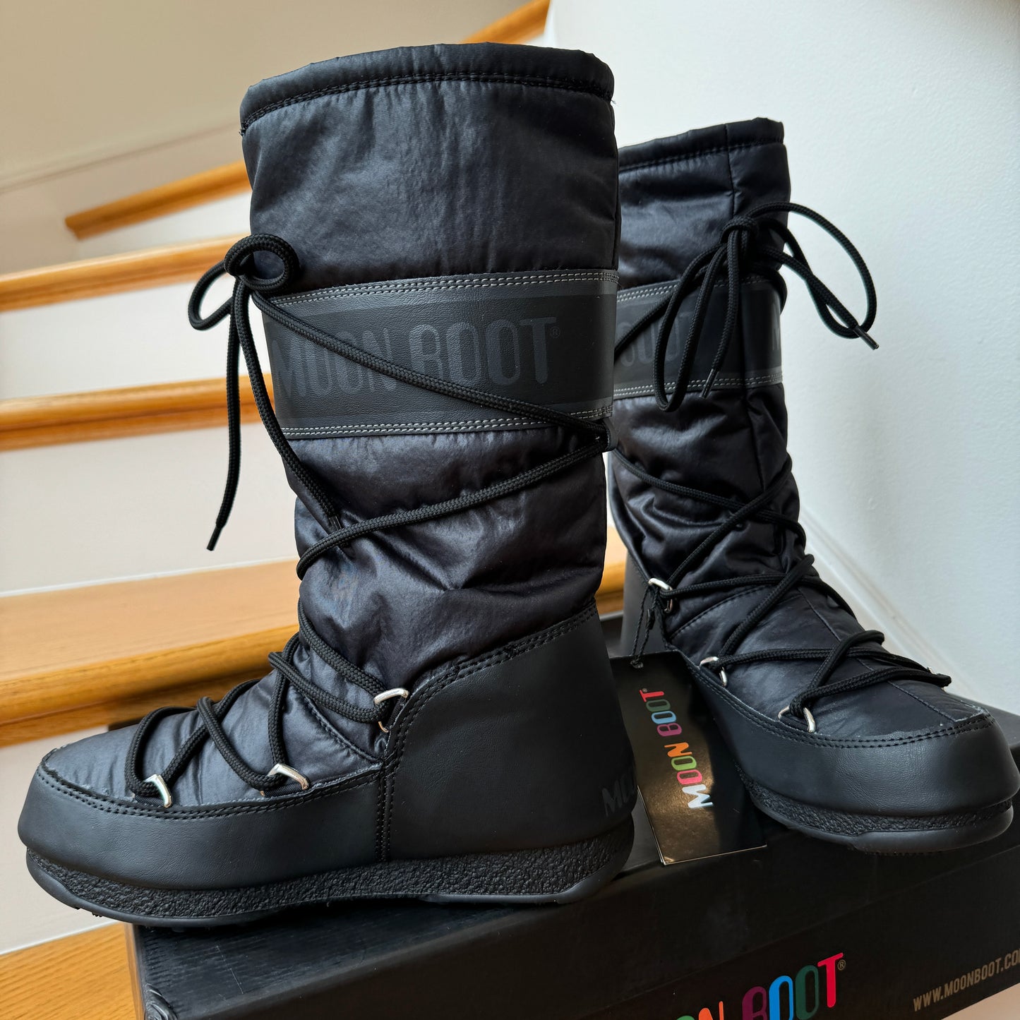 Moonboot High Nylon Classic All Black Snow Boots waterproof winter shoes