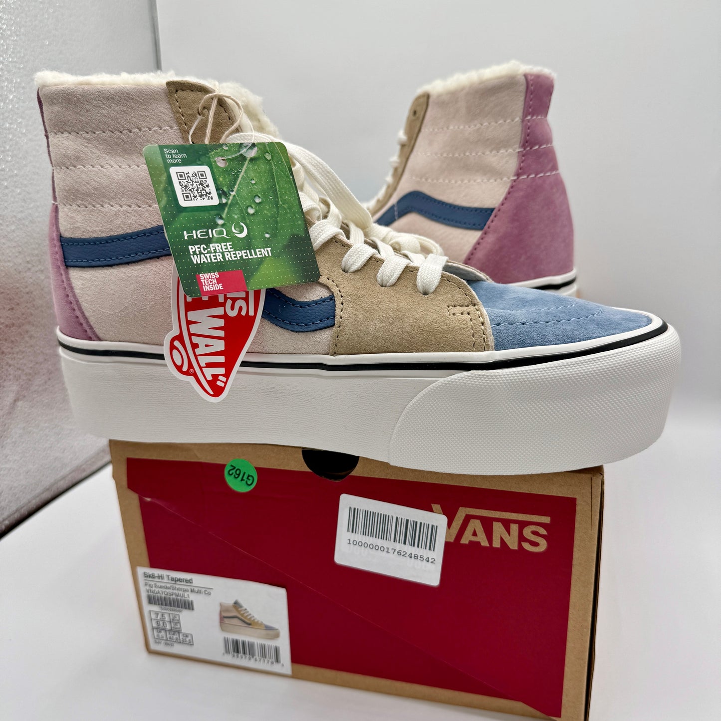 Vans Sk8 Hi Pig Suede Multi Sherpa platform sneakers pink blue tan unisex