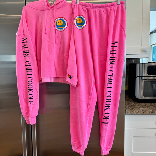 Aviator Nation SET Malibu Chili Cook Off 2023 Neon Pink Sweatsuit matching