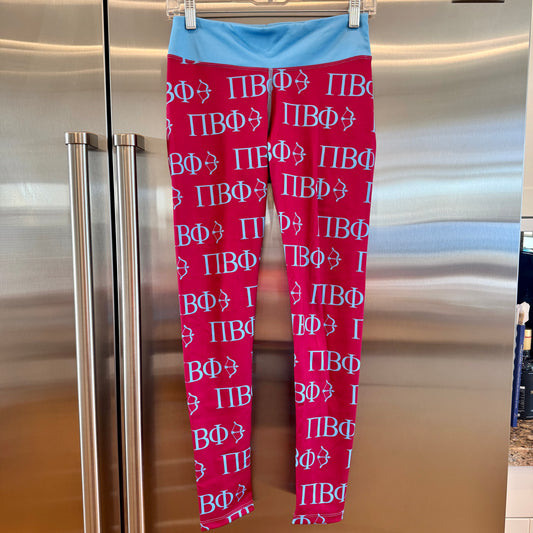 Pi Beta Phi Leggings Sorority Athletic Pants Wine Crimson / Silver Blue