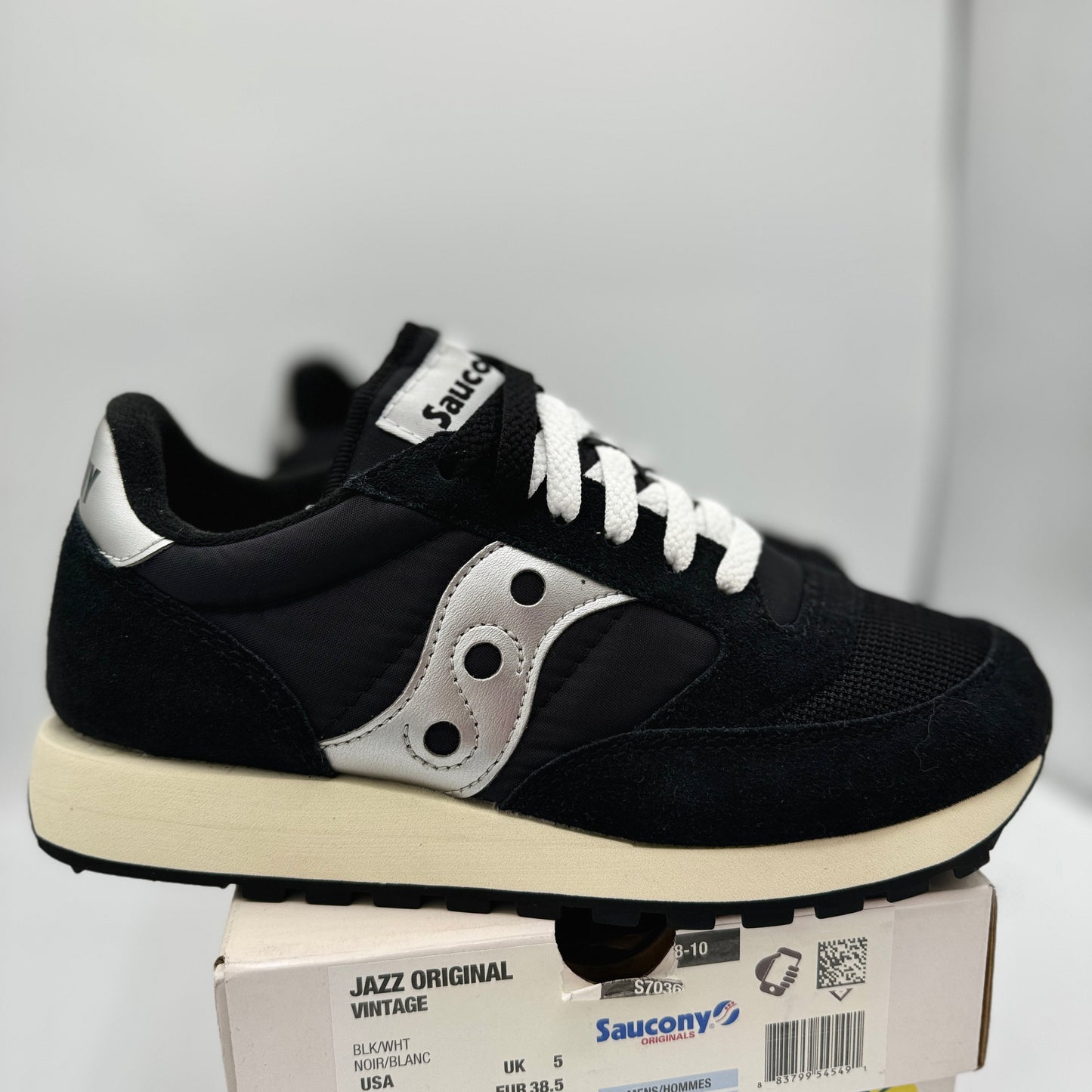 Saucony Jazz Vintage Classic Sneakers Black White Silver Original Runners