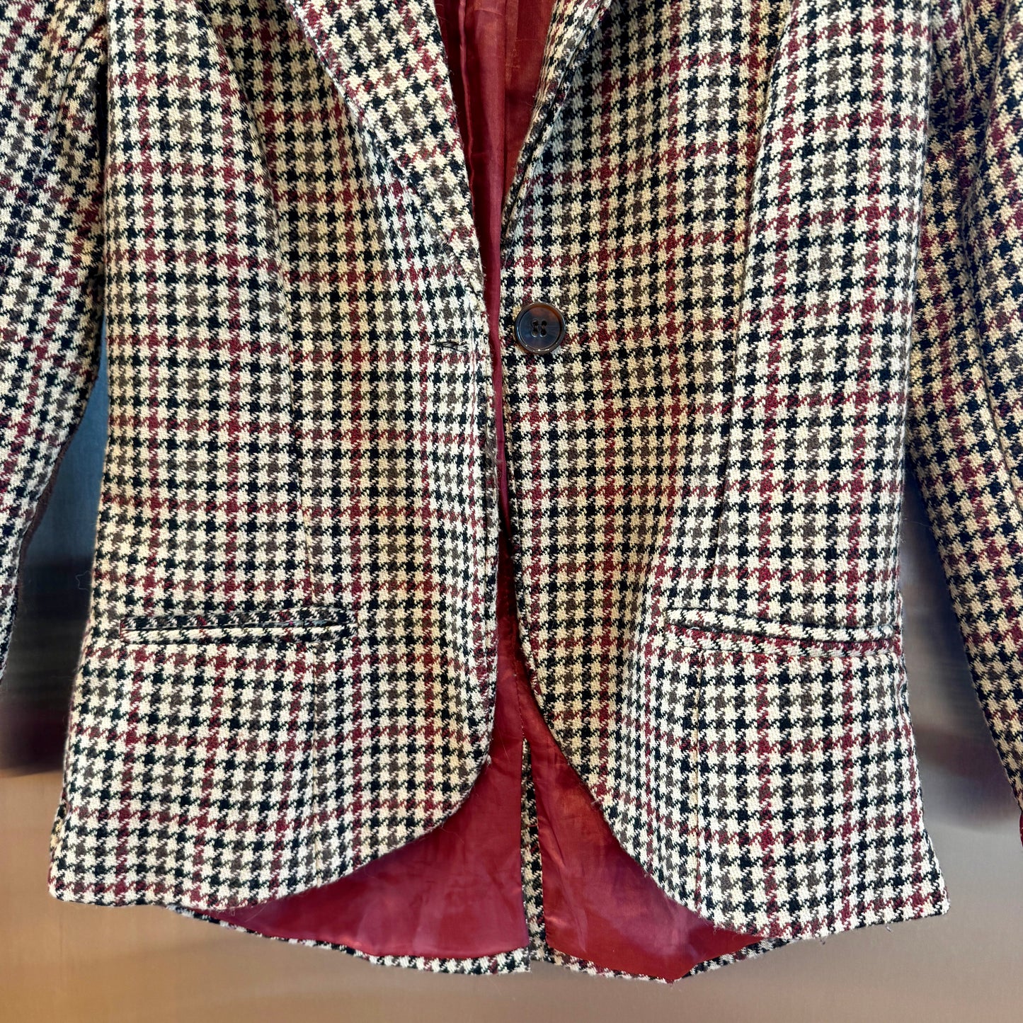 Lola Houndstooth Vintage Blazer Collared Jacket with Brown Maroon black tan fitted * Pre-owned