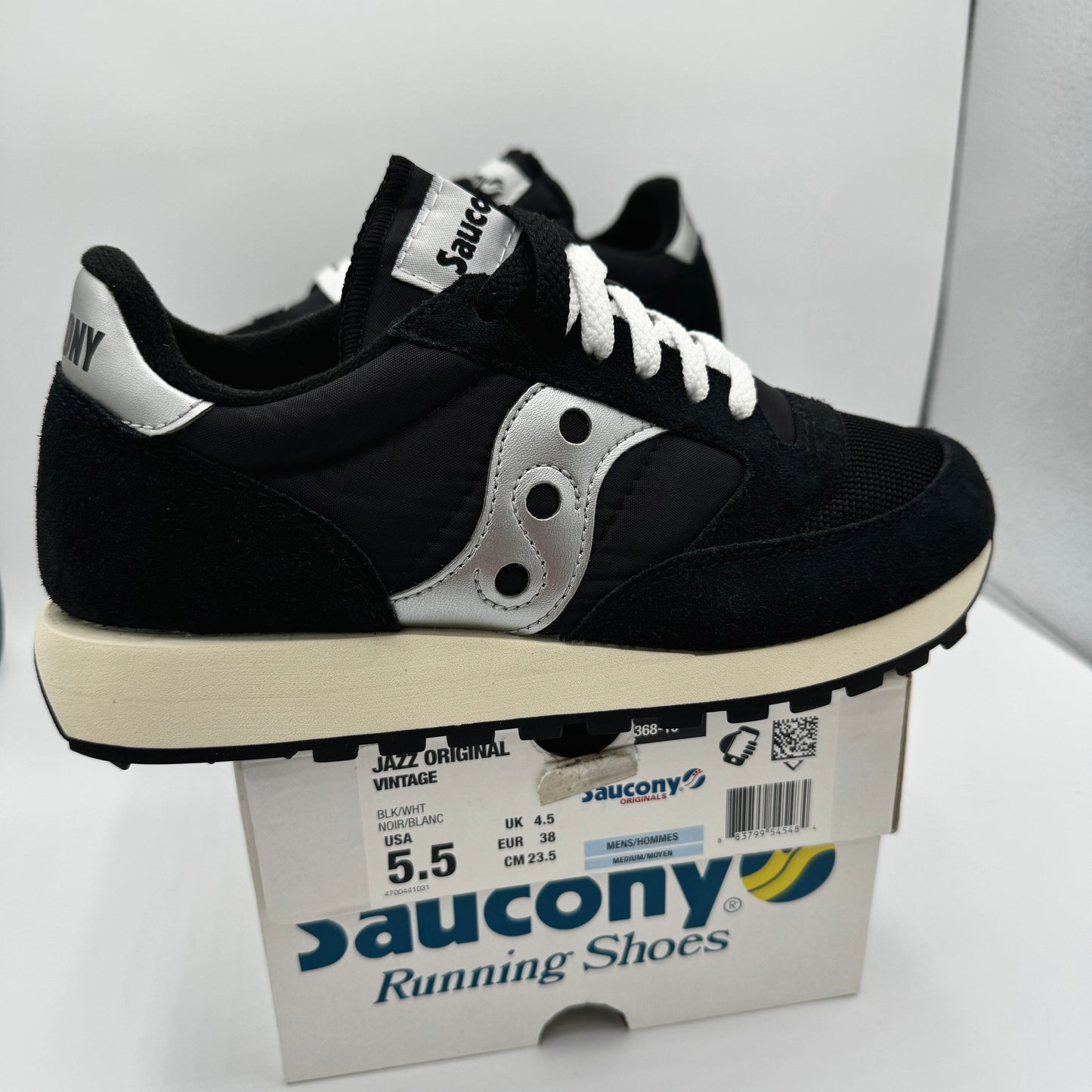 Saucony Jazz Vintage Classic Sneakers Black White Silver Original Runners