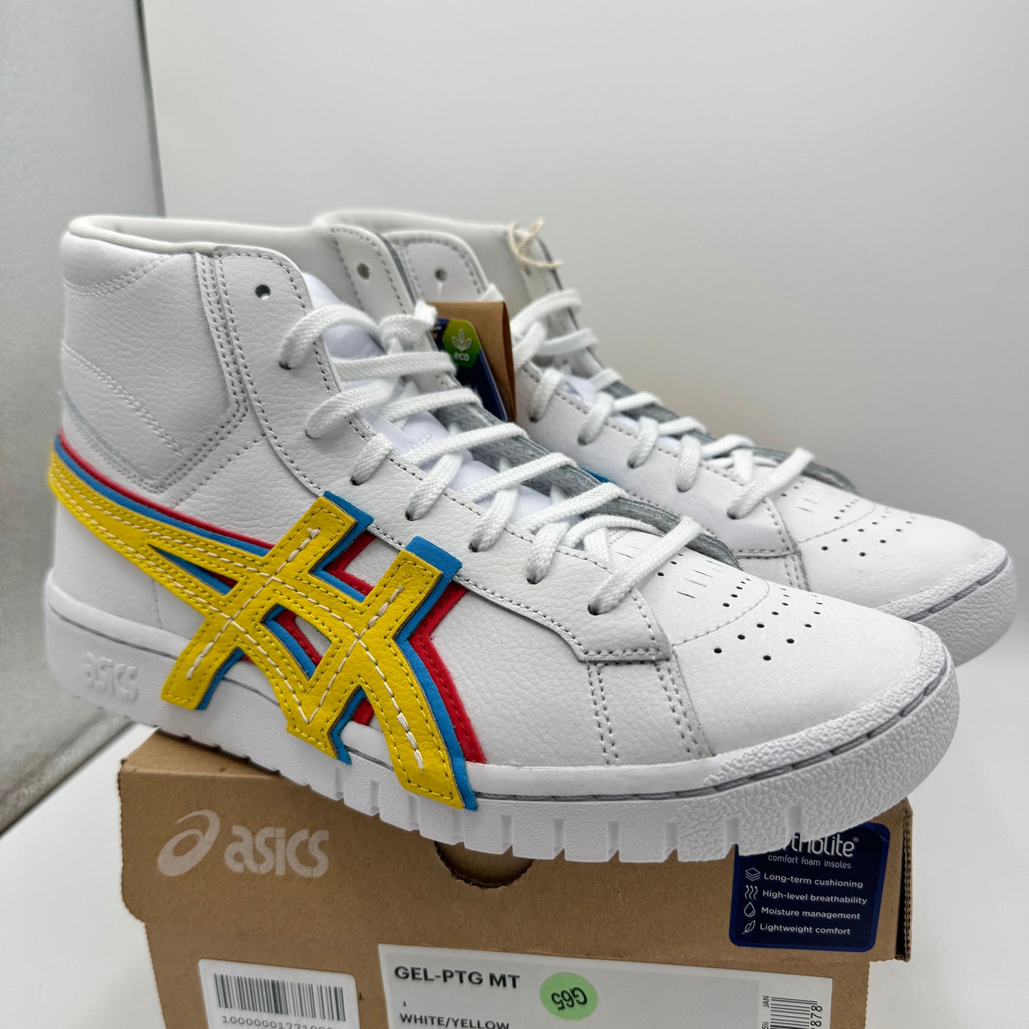 Asics Atmos ‘ 3 Strand ‘ Gel PTG MT White Yellow Blue Mid Sneaker Leather