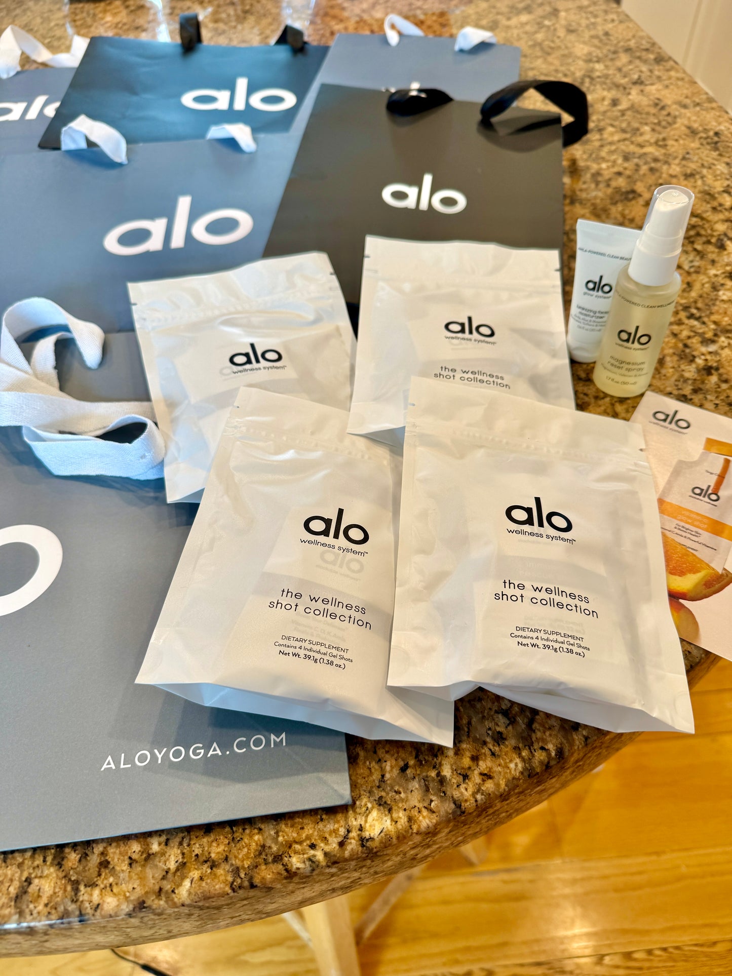 Alo Yoga Bundle of Travel Wellness and (6) Paper Bags / Gift Bags
