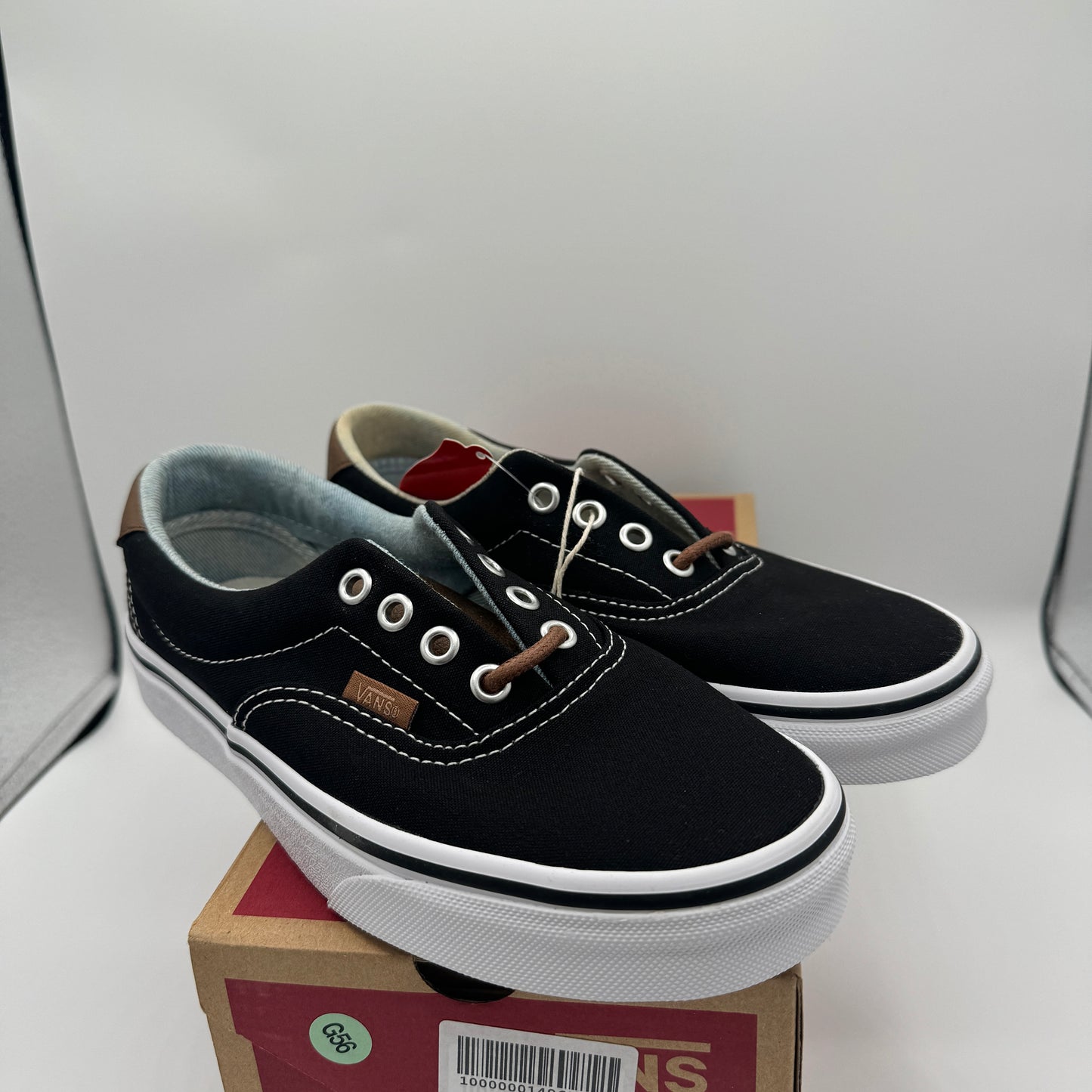 Vans Classic Era 59 Sneakers in Black C & L Acid Denim Brown Leather Trim