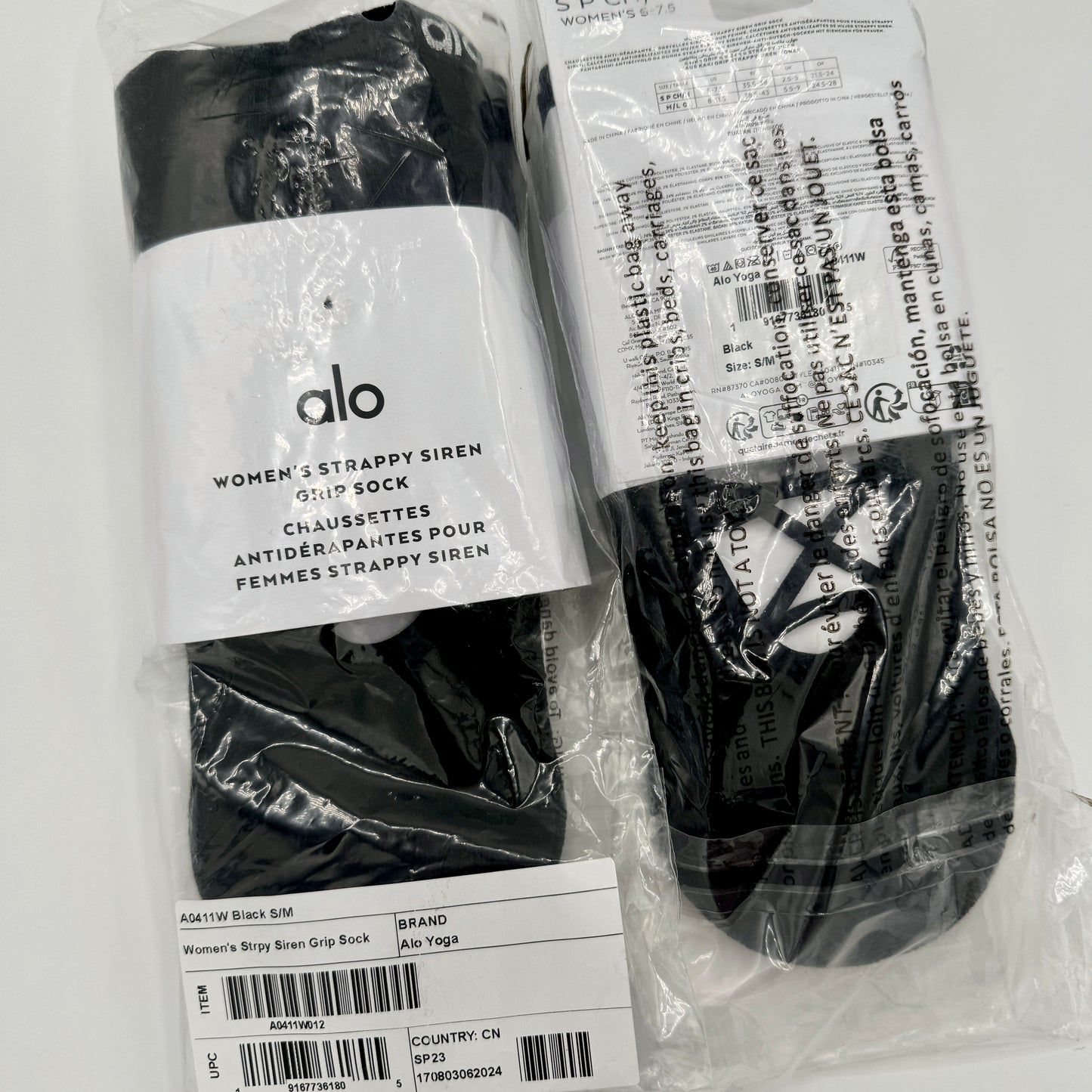 Alo Strappy Siren Grip Socks Black Ballet Barre Pilates Grips