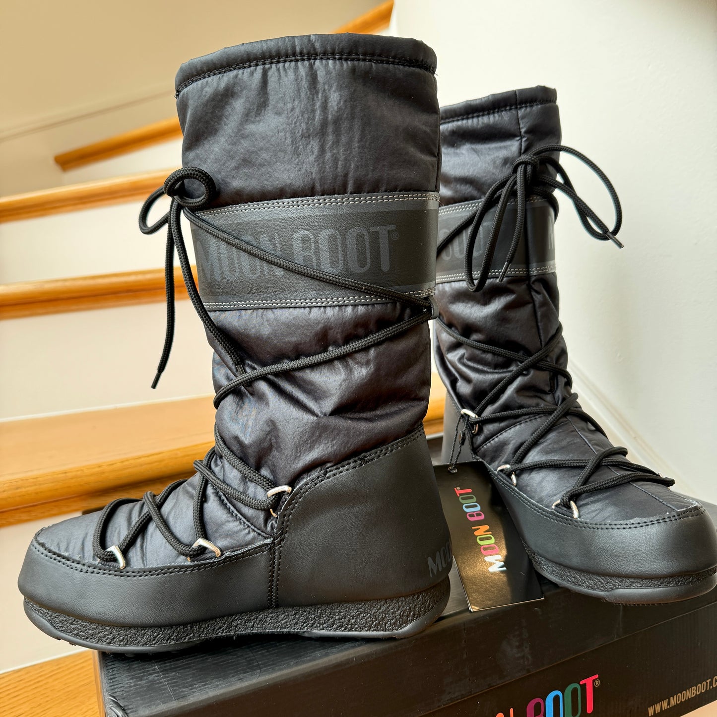 Moonboot High Nylon Classic All Black Snow Boots waterproof winter shoes