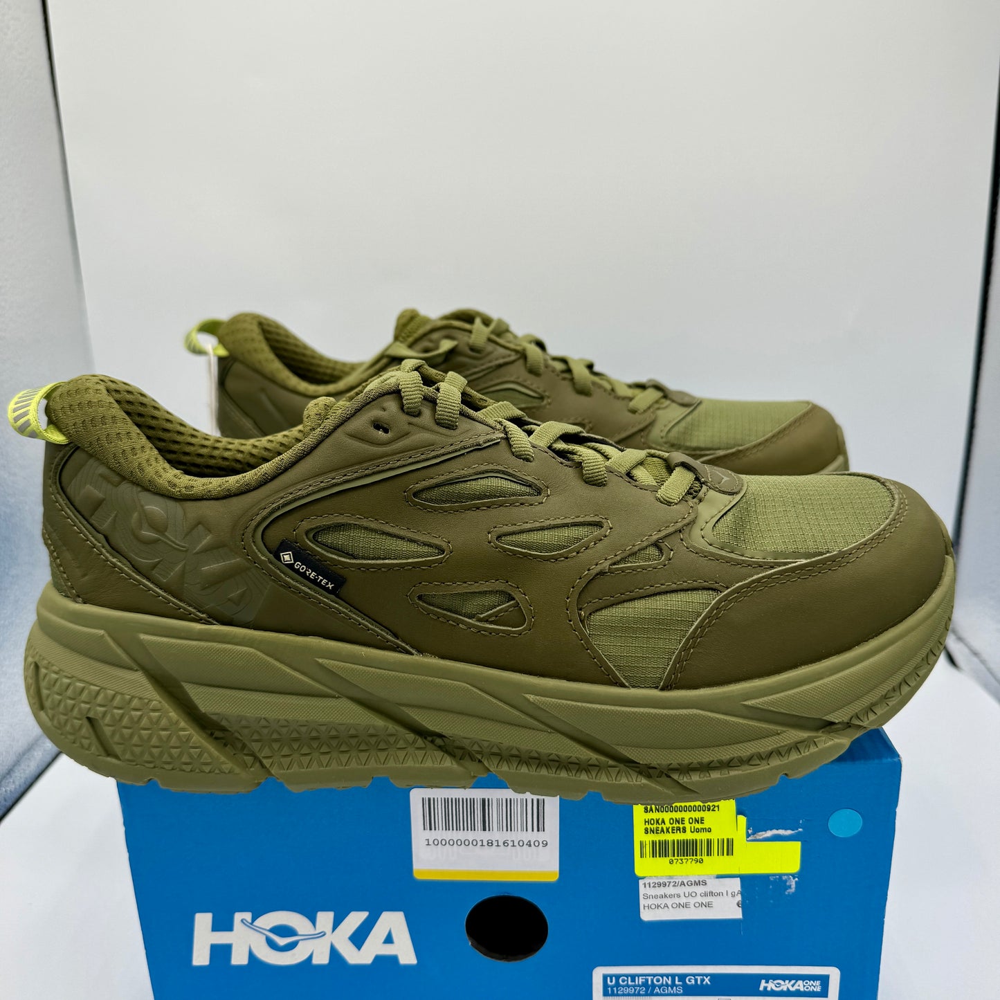 Hoka Clifton Leather Gore-Tex Waterproof Unisex Green Khaki Olive AGMS