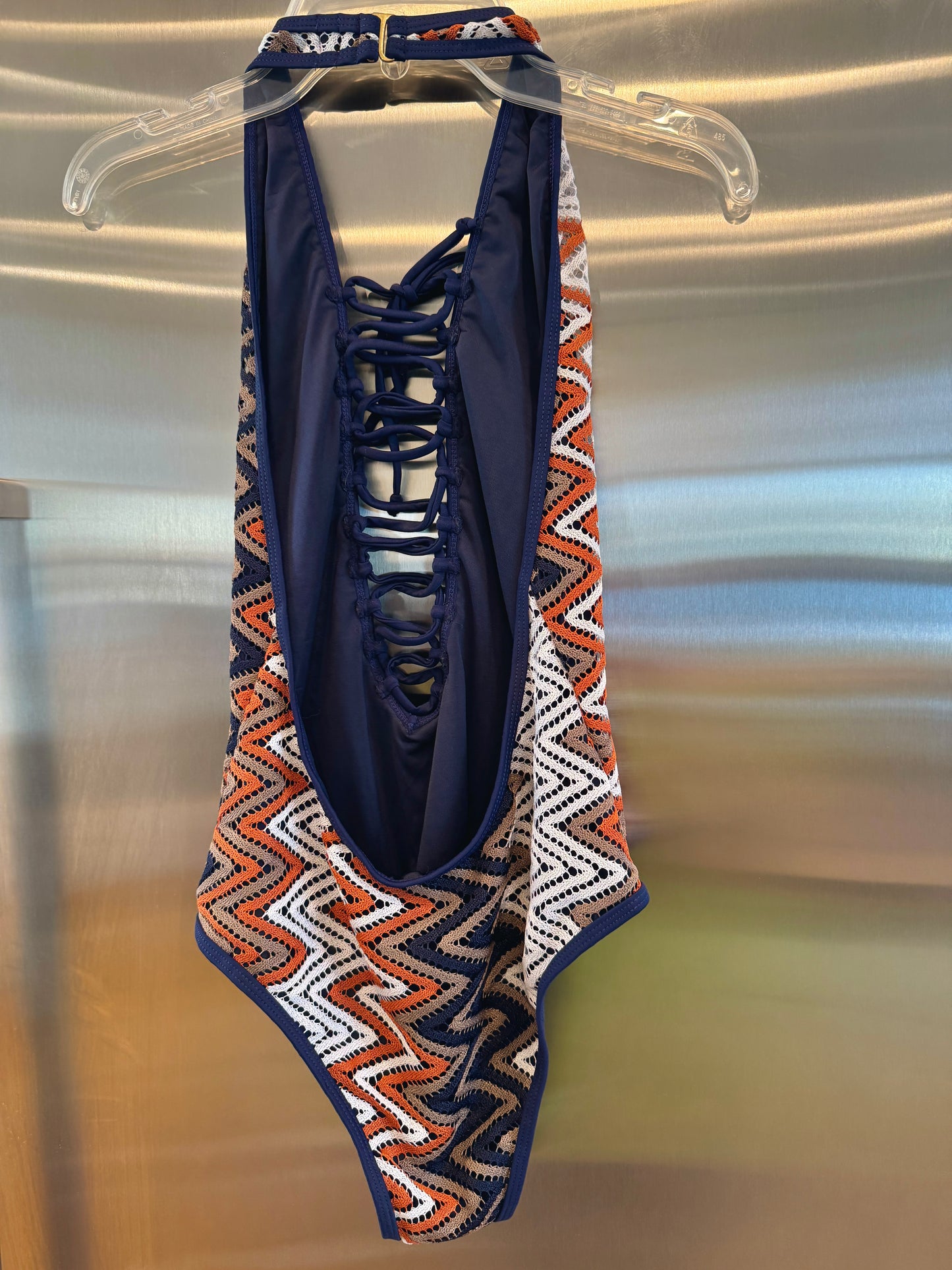 Nasty Gal Chevron Knit One Piece Swimsuit , Plunge Neckline