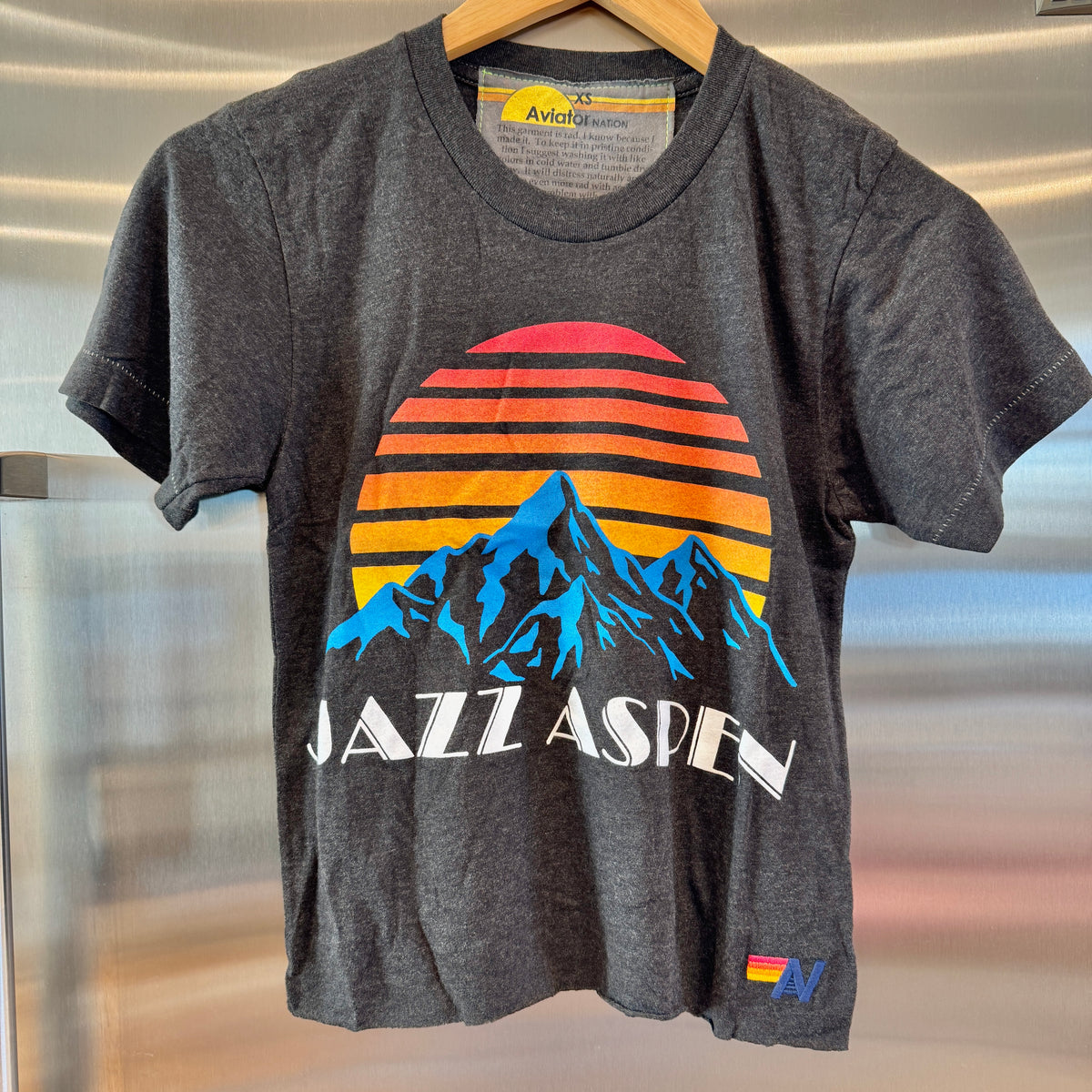 Aviator Nation Aspen Snowmass Jazz Festival 2025 Cropped Boyfriend Tee Shirt - Charcoal Grey