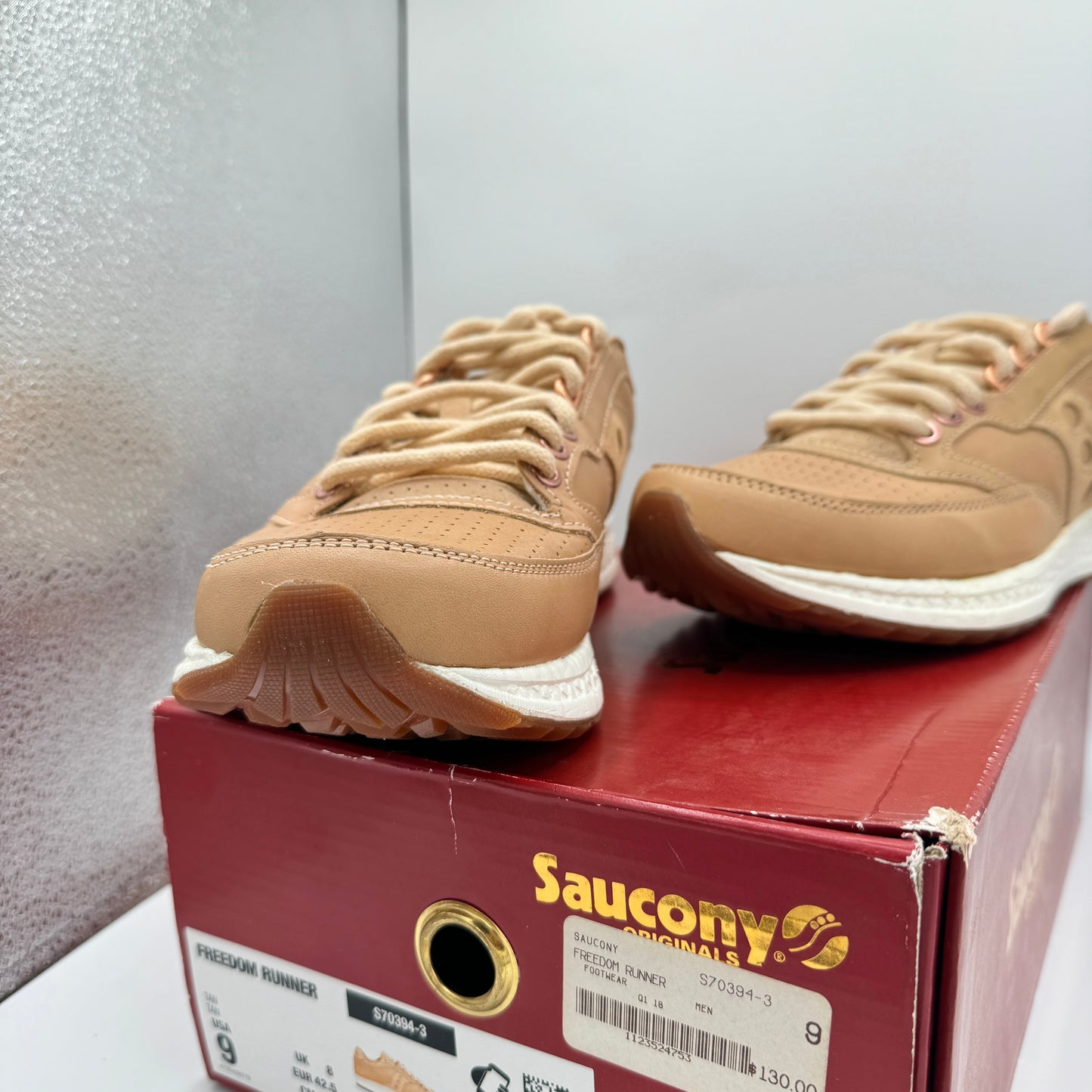 Saucony Originals Freedom Runner Deluxe Tan ALL Leather Mens Brown Sneakers