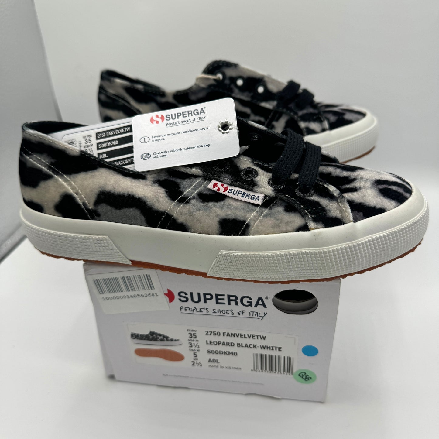 Superga Classic Low Velvet Leopard Cheetah Black White Sneakers Shoes Unisex