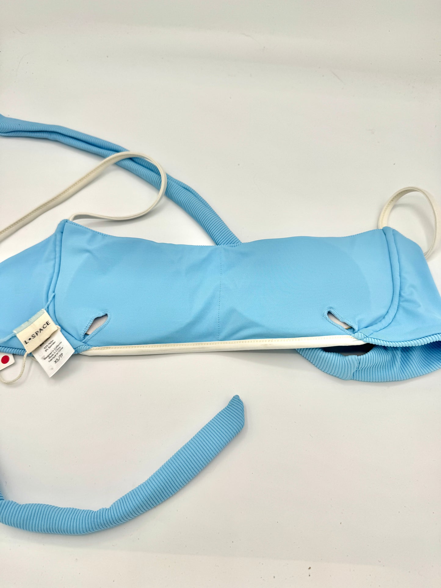 L Space Hazel Swim Top in Seaspray Blue / Cream , Ribbed Bikini
