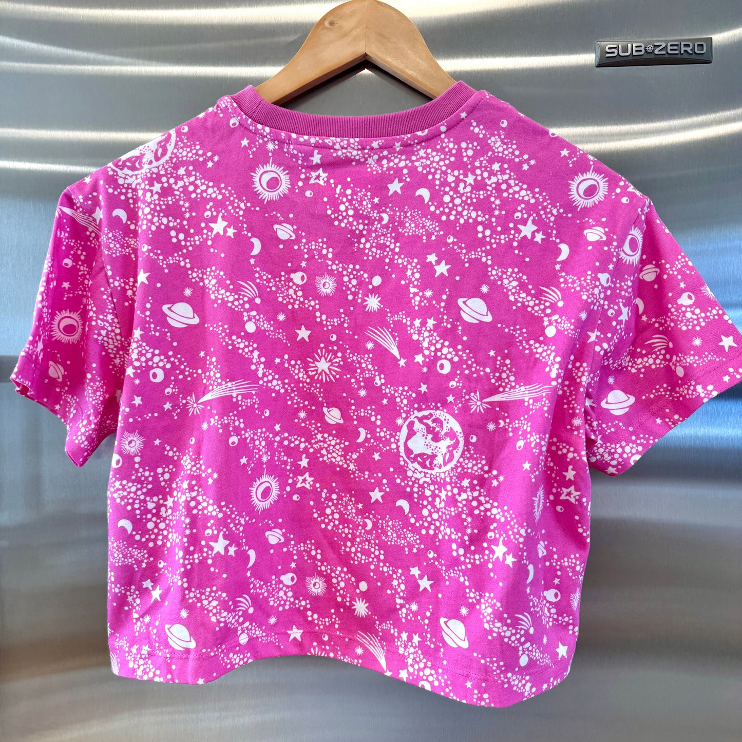 Fiorucci Napapijri Pink Logo Cropped Top Collab Shirt Galaxy Stars Cupids