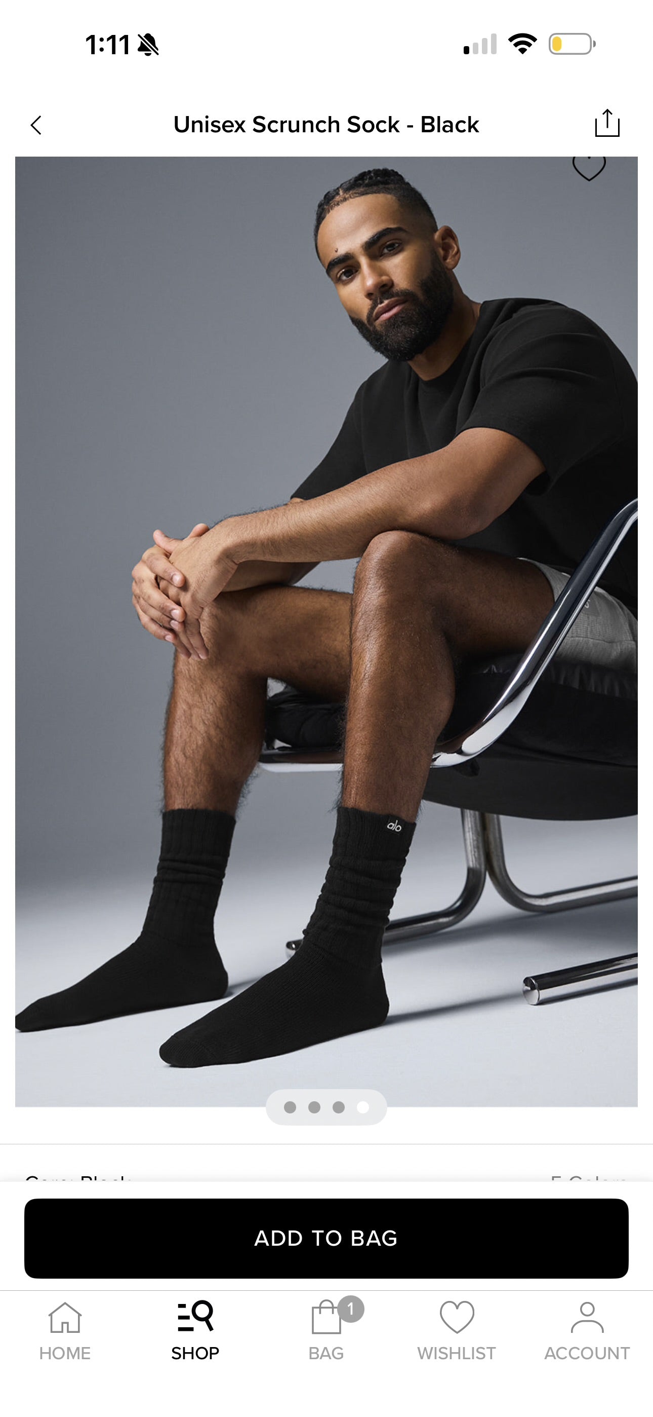 Alo Yoga (Bundle) Unisex Scrunch Socks, 5x Pairs - Black