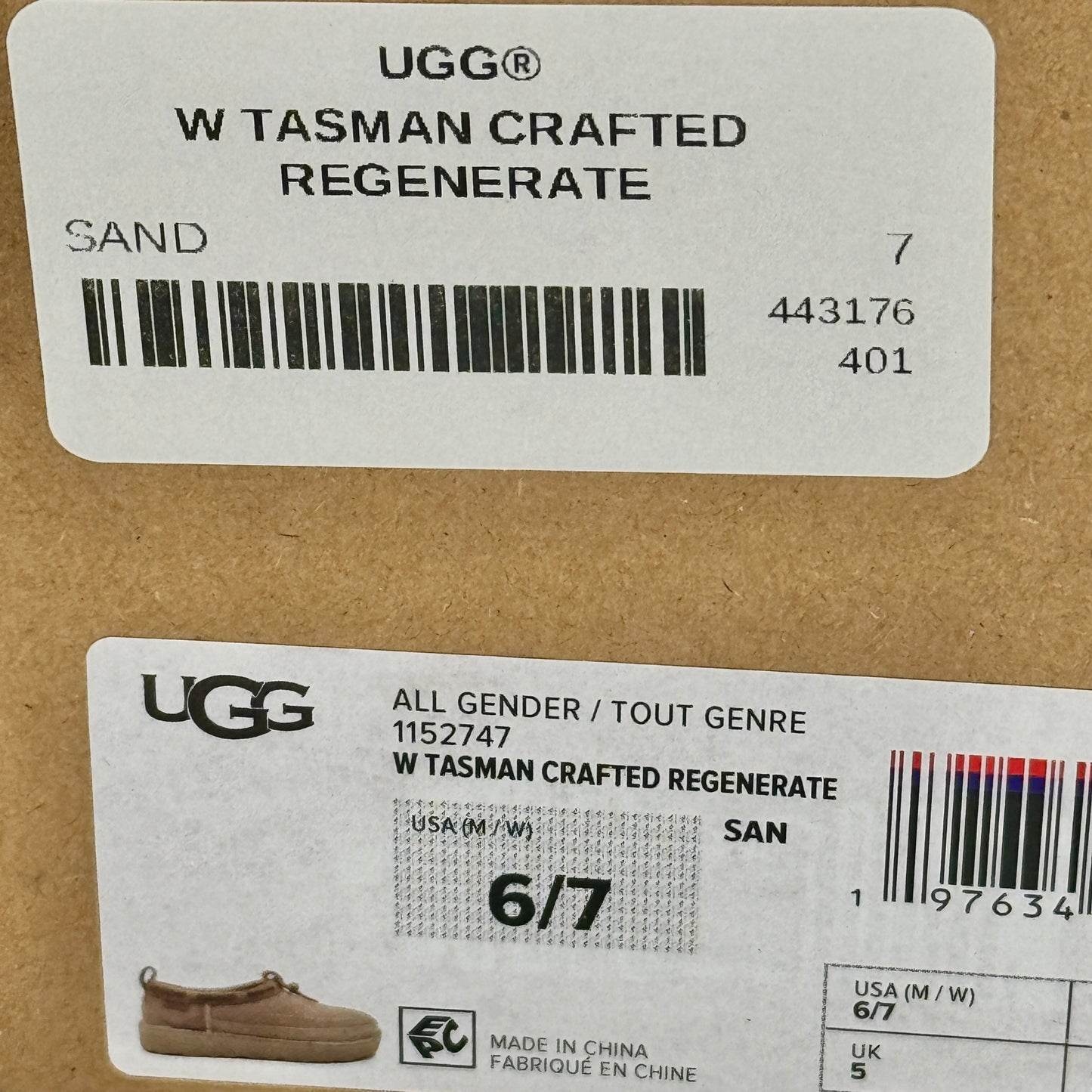 Ugg Tasman Crafted Slippers Regenerate Edition Unisex in Classic Sand Beige