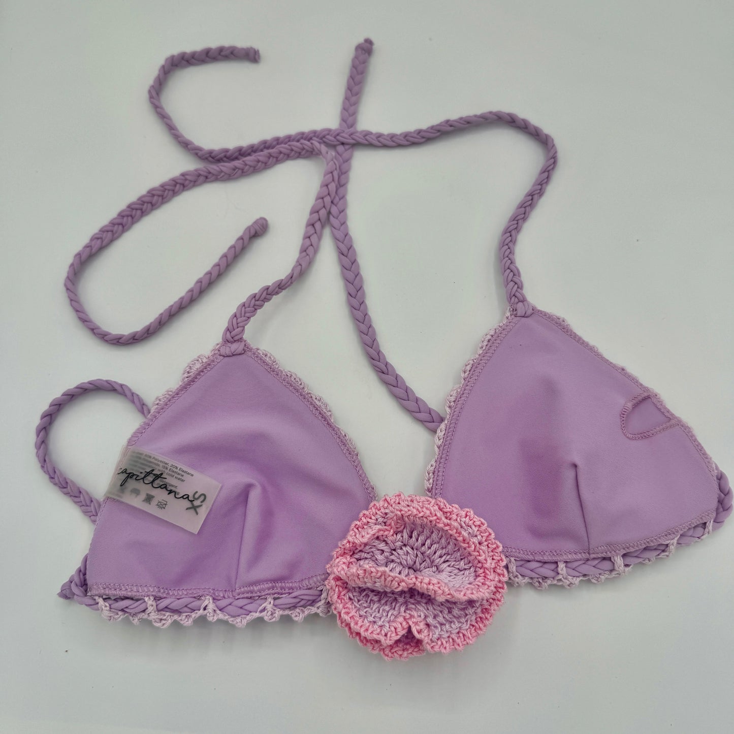 Capittana Beatriz Lilac Purple Crochet Bikini Swim Triangle Top with pads