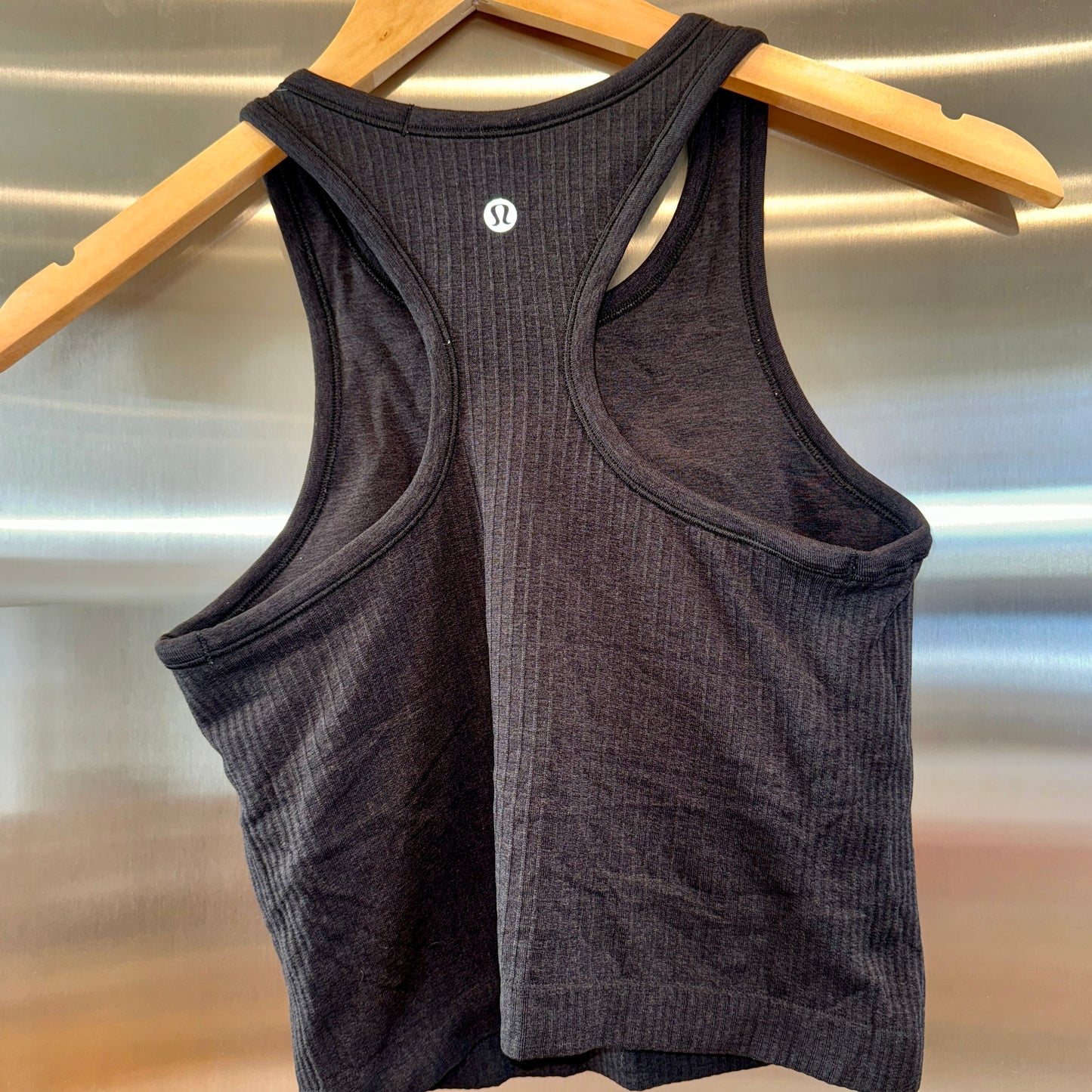 Lululemon Ebb to Street Ribbed Racerback Crop Tank Top Black / Dark Grey * Pre-Owned