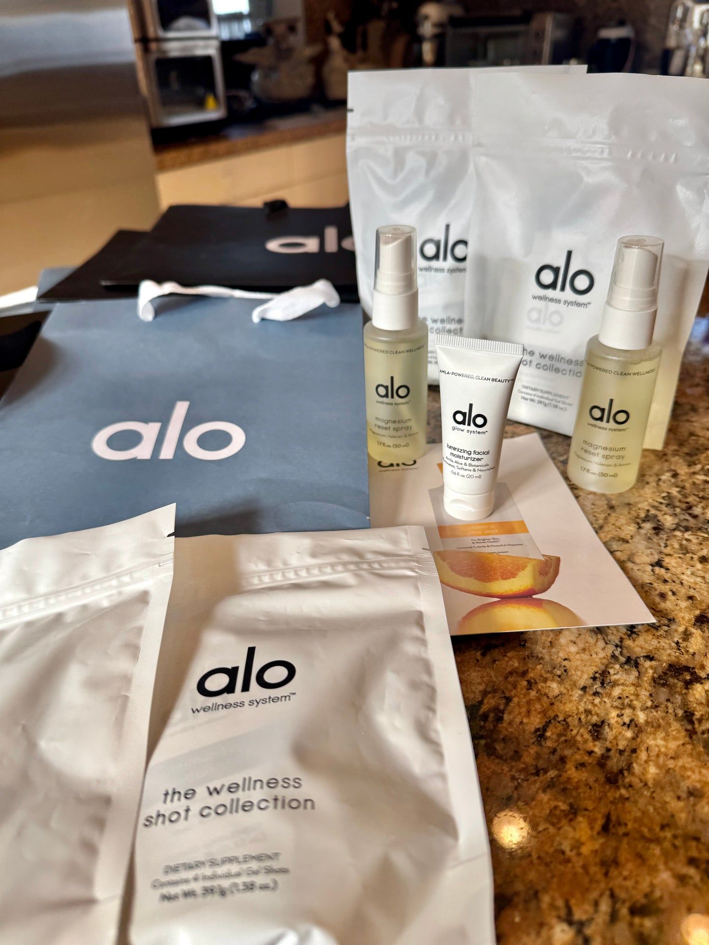 Alo Yoga Bundle of Travel Wellness and (6) Paper Bags / Gift Bags