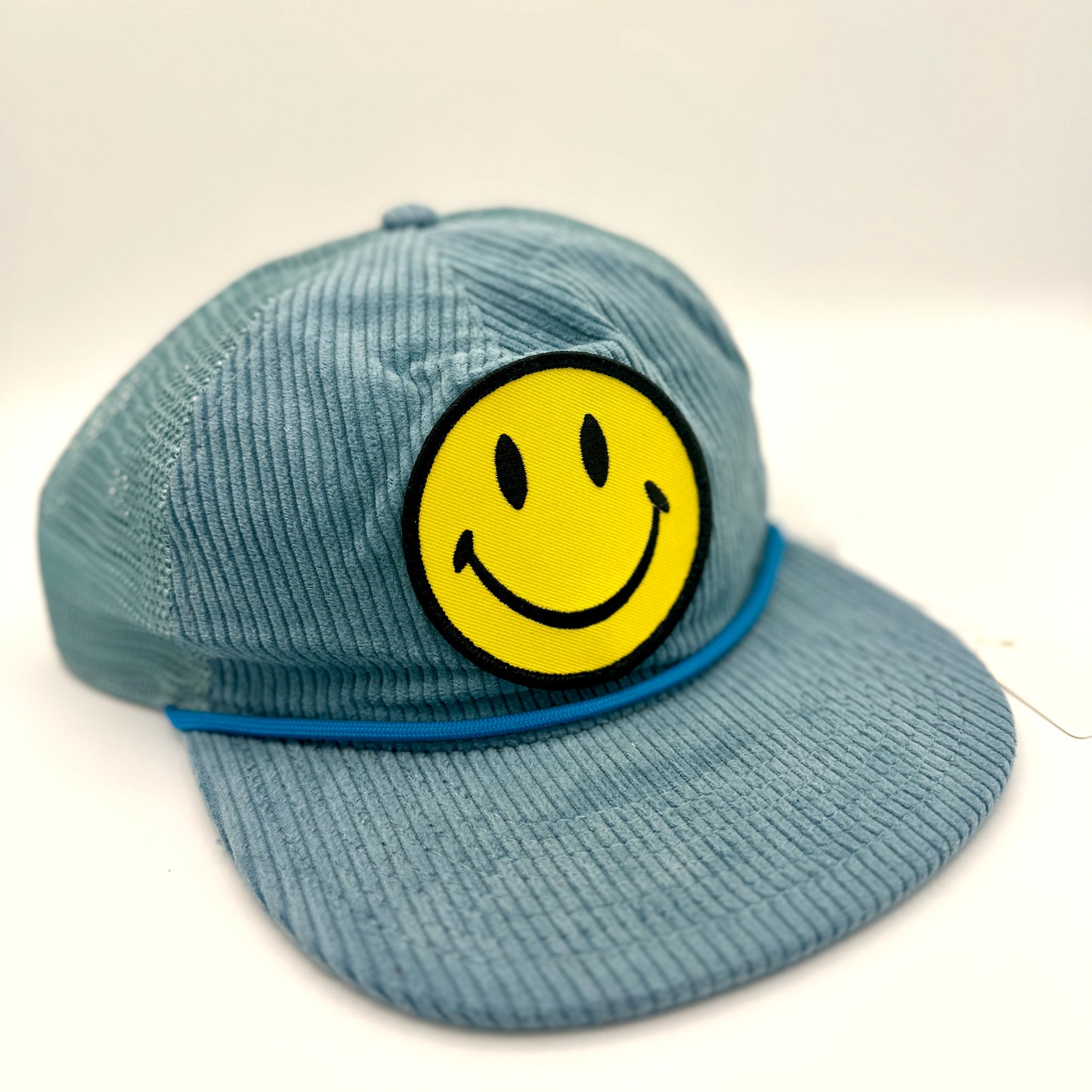 Aviator Nation Corduroy Trucker Hat Smiley Patch Embroidery Smile Light Blue