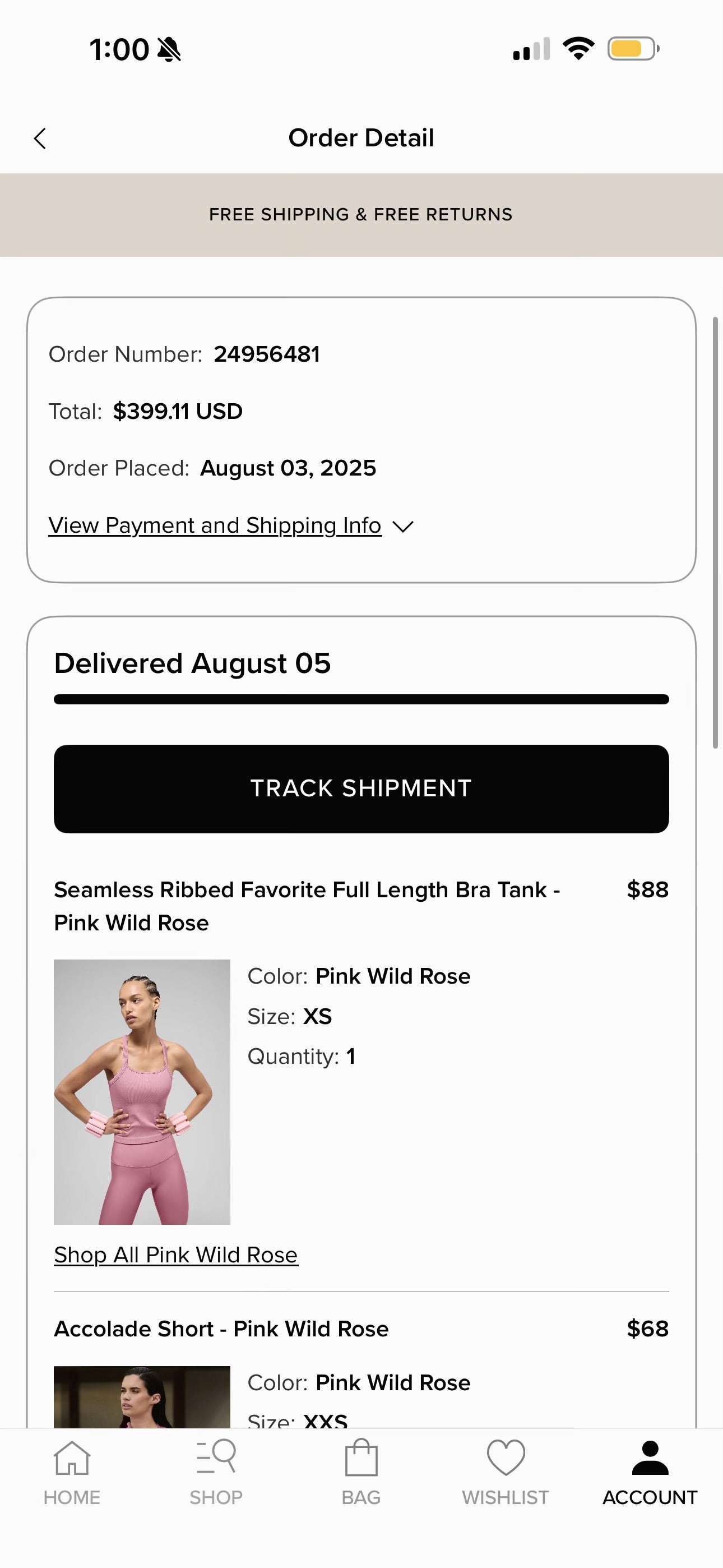 Alo Matching Set- Match Point Shorts and Seamless Ribbed Favorite Full Length Bra Tank Top in Pink Wild Rose
