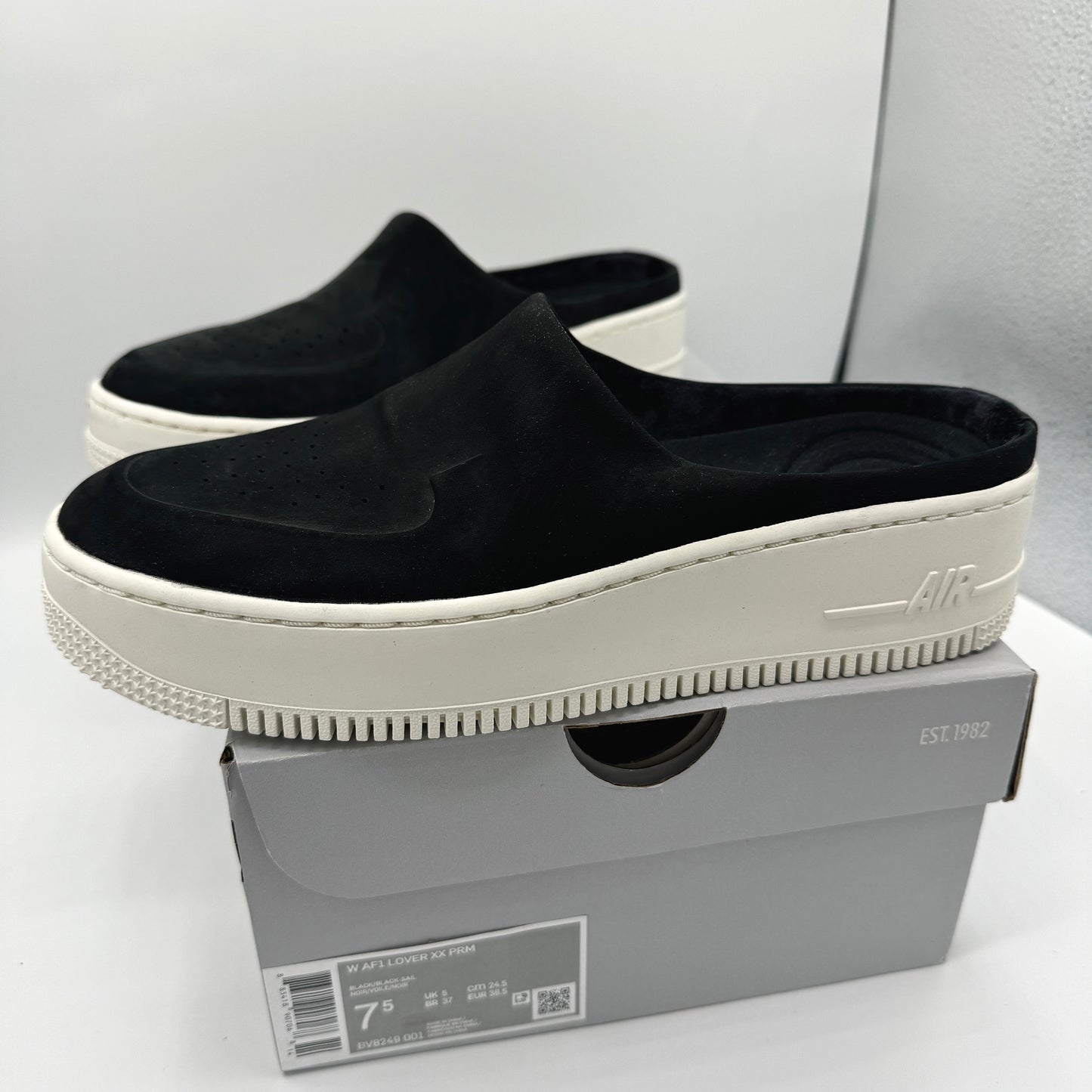 Nike Air Force 1 Lover XX Black Suede Leather Slip On Mule Platform sneakers