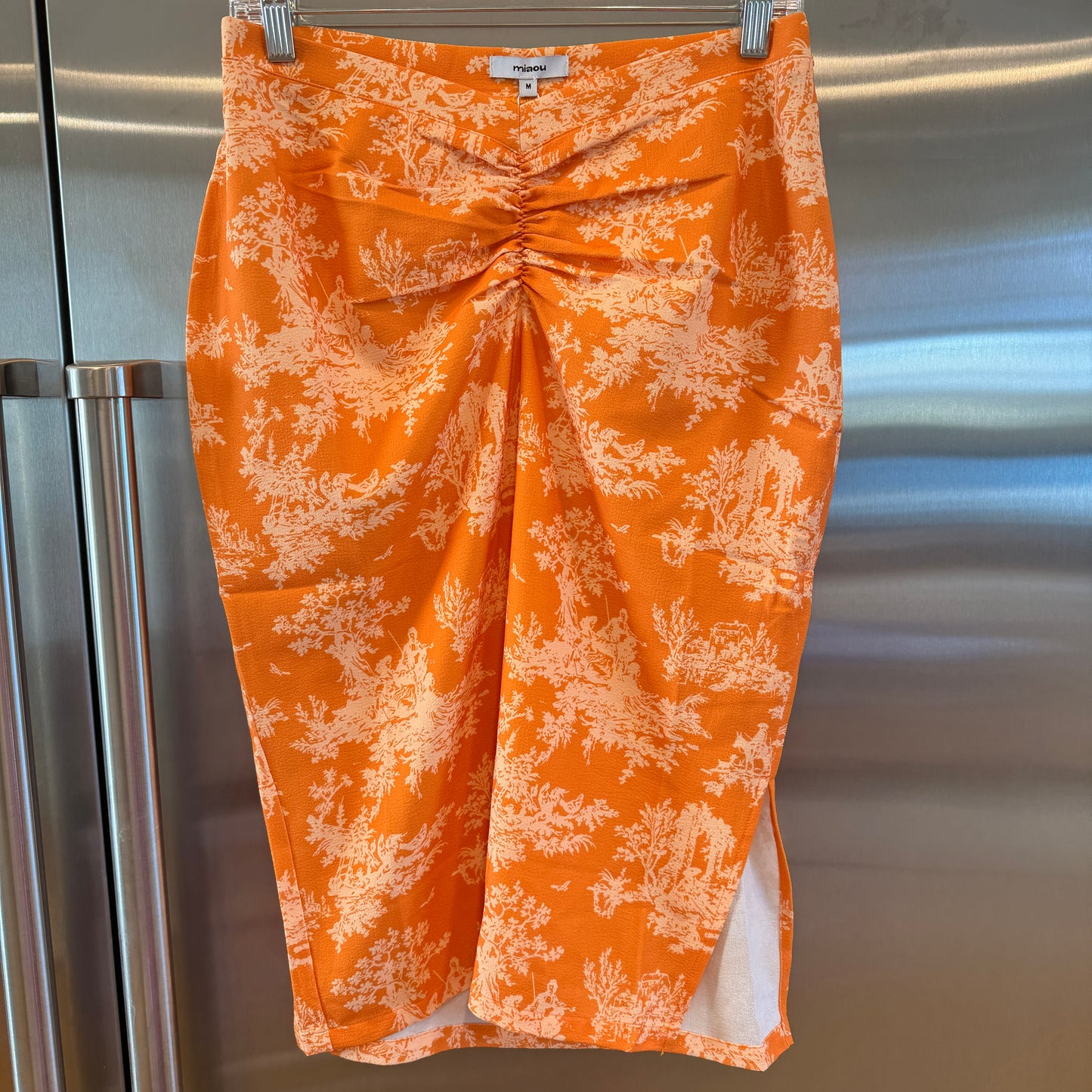 Miaou Preston Midi Skirt in Clementine Toile Orange x Paloma Elsesser Collab