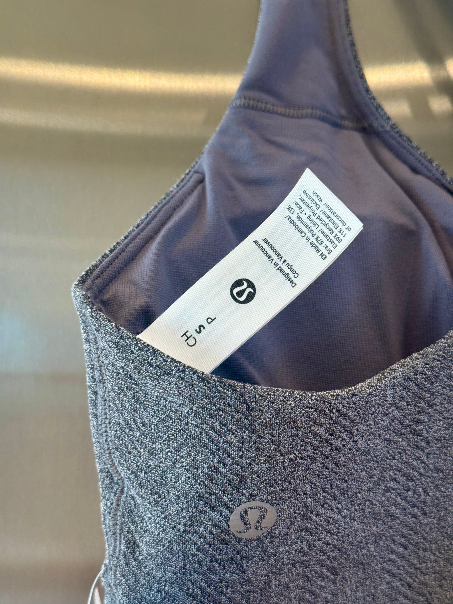 Lululemon Energy Long Line Evolve Bra Top in Herringbone Grey Intertwine Texture Black / White Woven