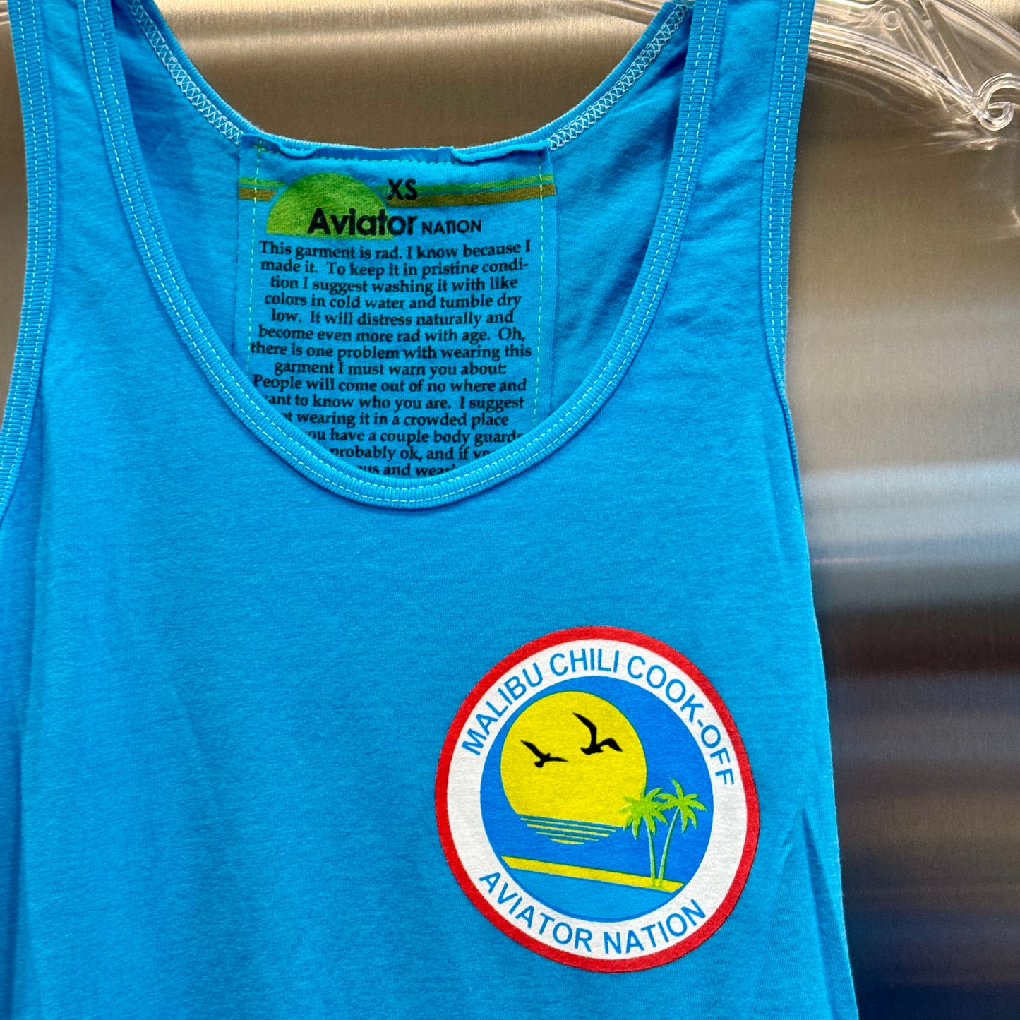 Aviator Nation Malibu Chili Cook Off Blue Tank Top 2023 neon aqua shirt