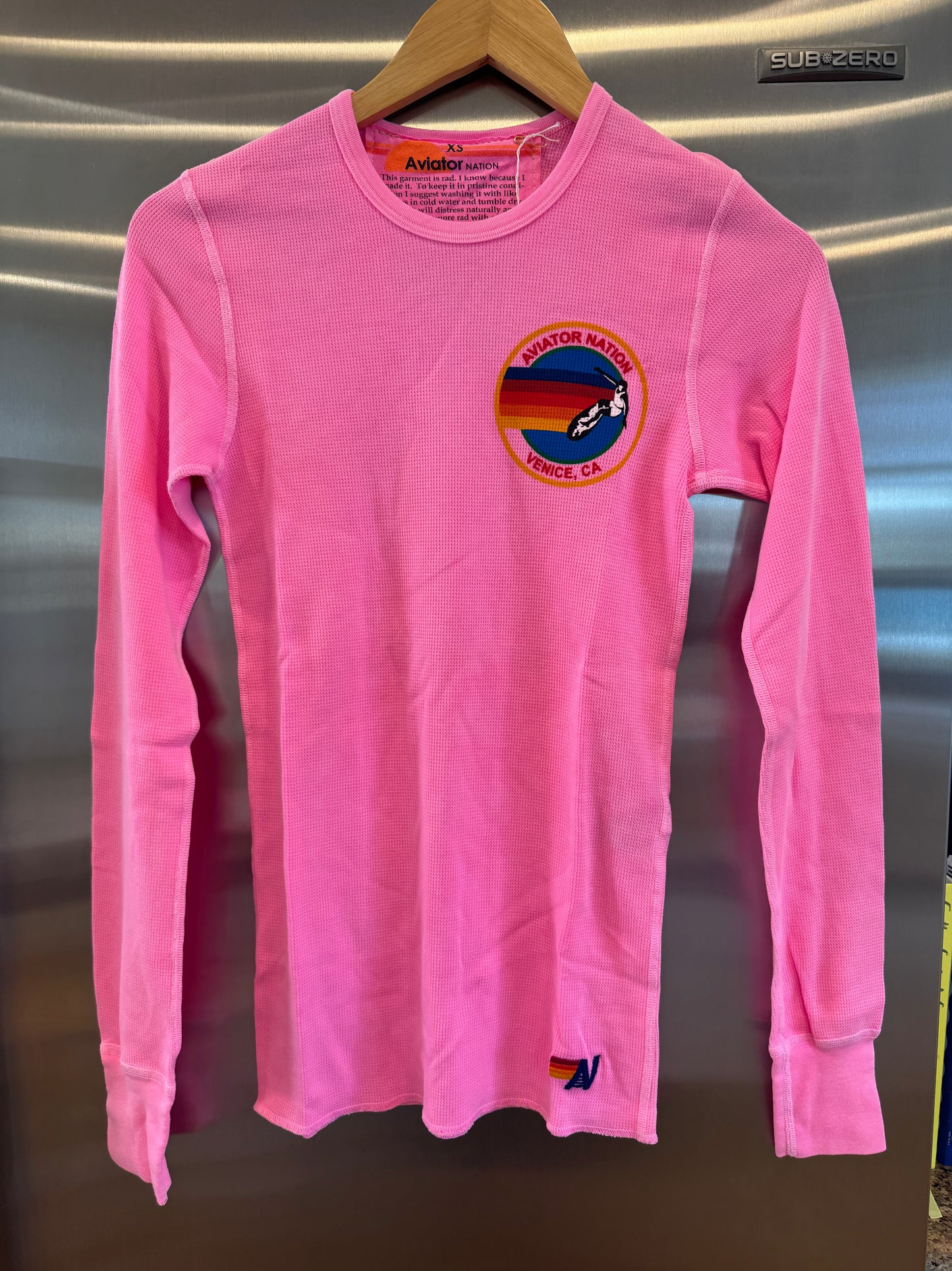 Aviator Nation Thermal Shirt with Venice Logo Neon Pink Unisex