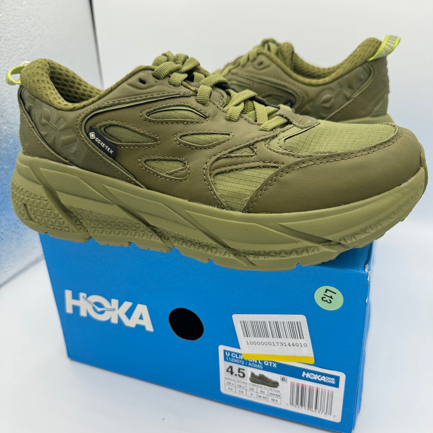 Hoka Clifton Leather Gore-Tex Waterproof Unisex Green Khaki Olive AGMS